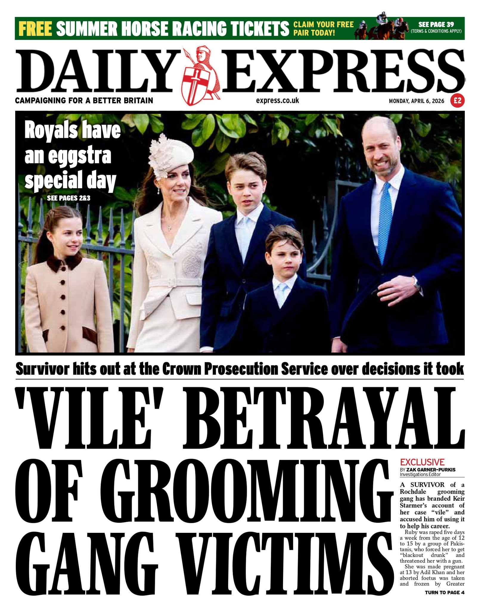 Front page of Daily Express, 6 April 2026