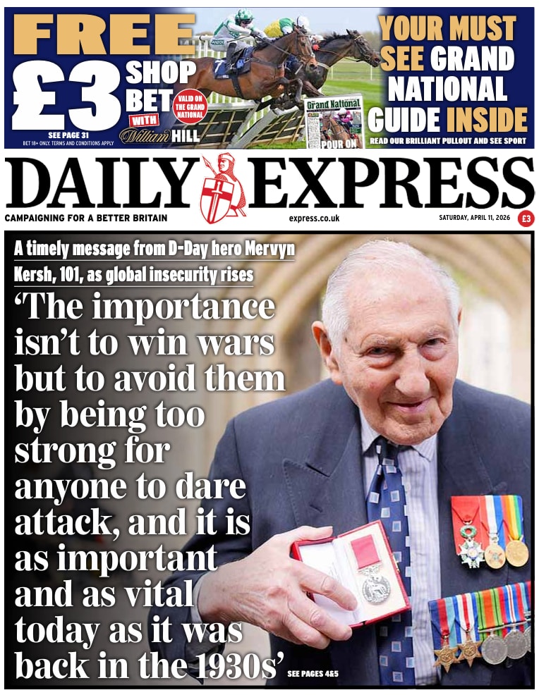 Front page of Daily Express, 11 April 2026