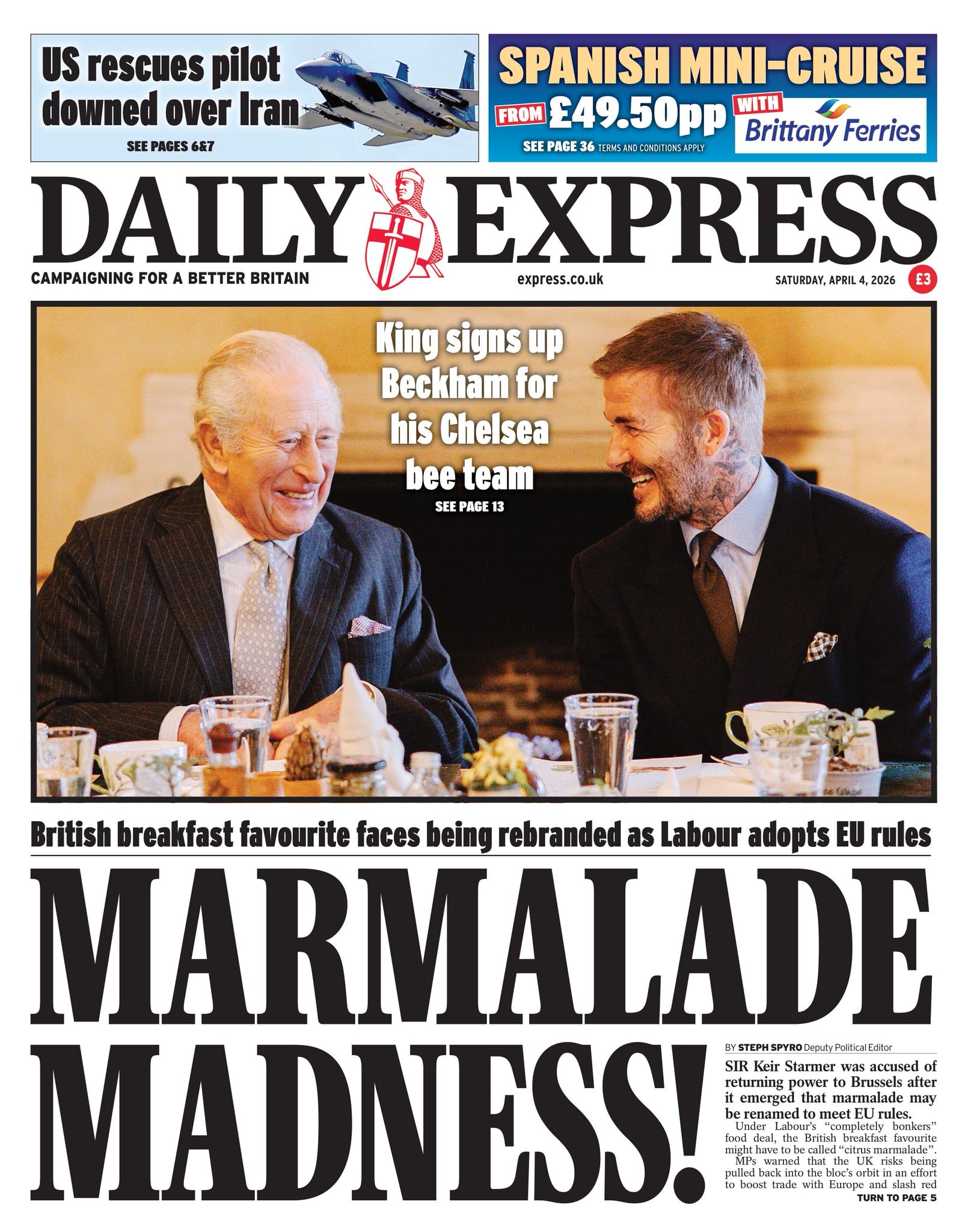Front page of Daily Express, 4 April 2026