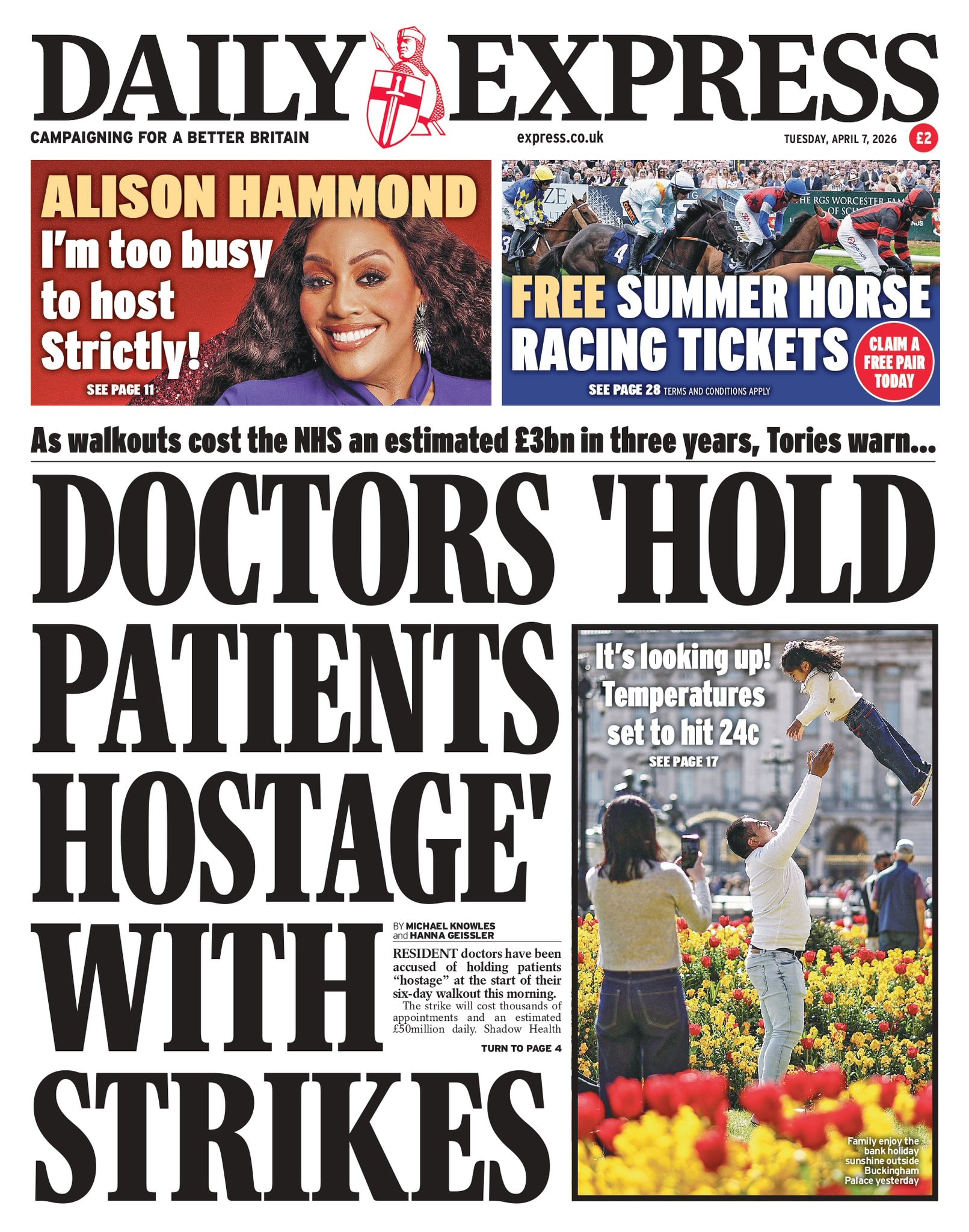Front page of Daily Express, 7 April 2026