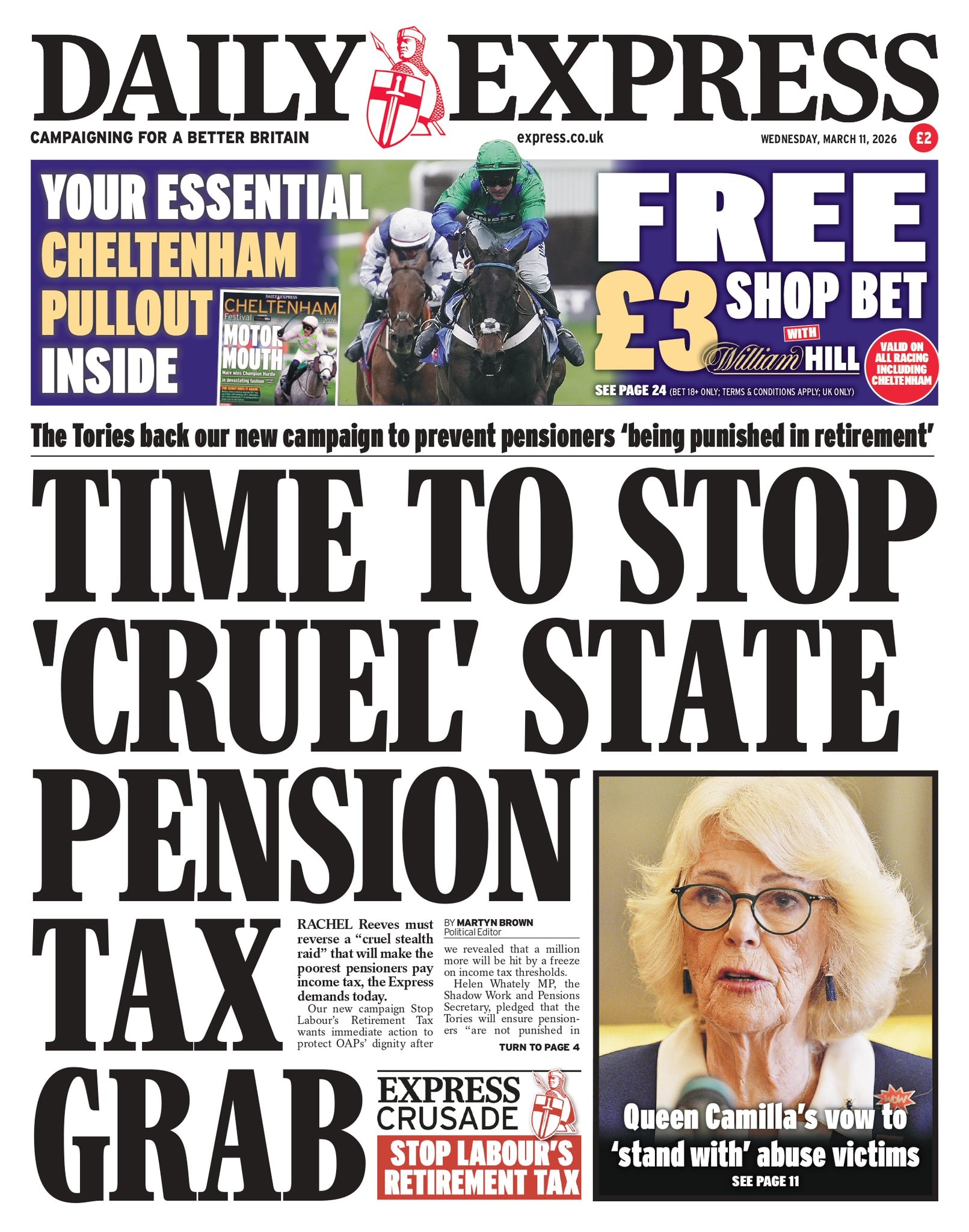Front page of Daily Express, 11 March 2026