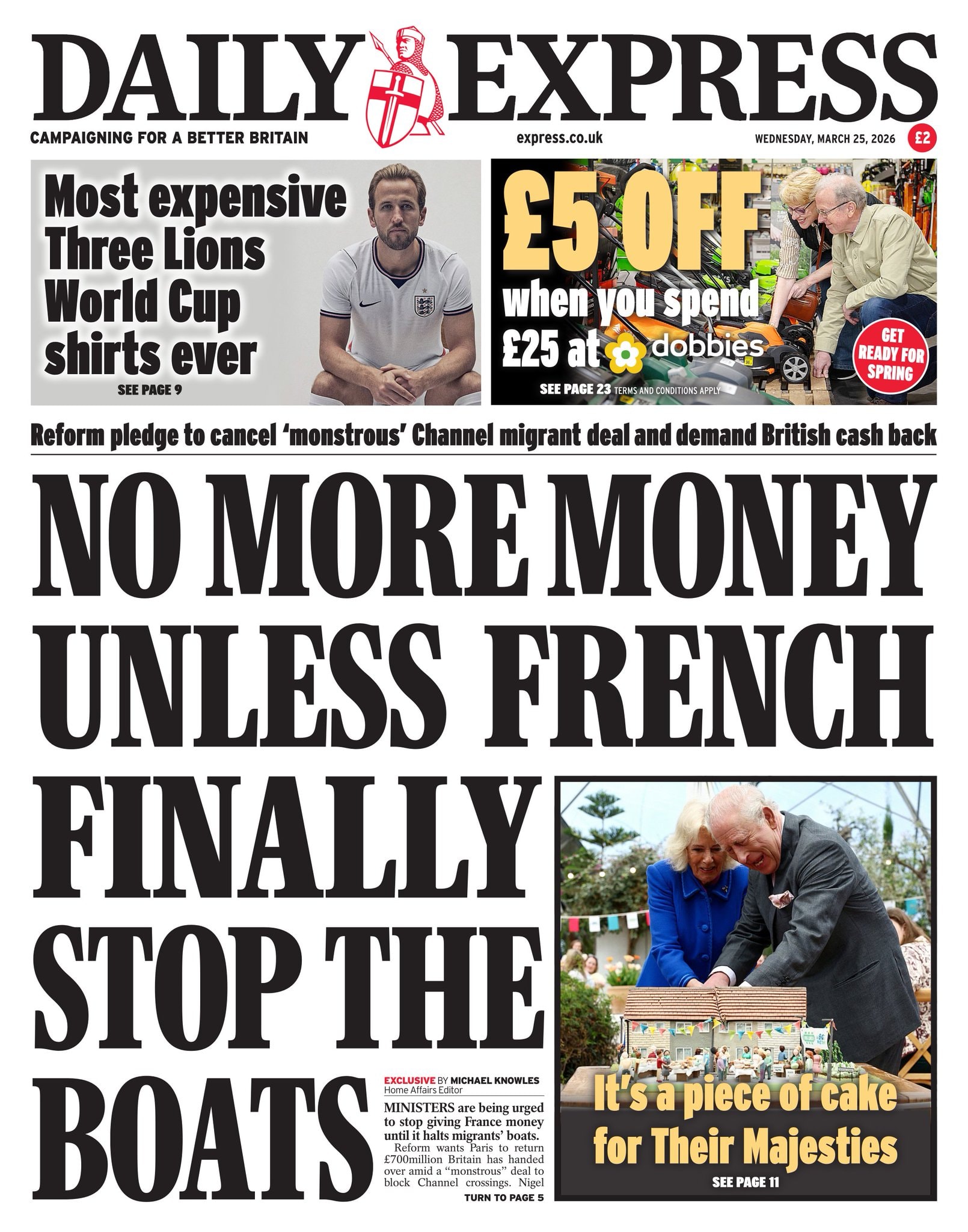 Front page of Daily Express, 25 March 2026