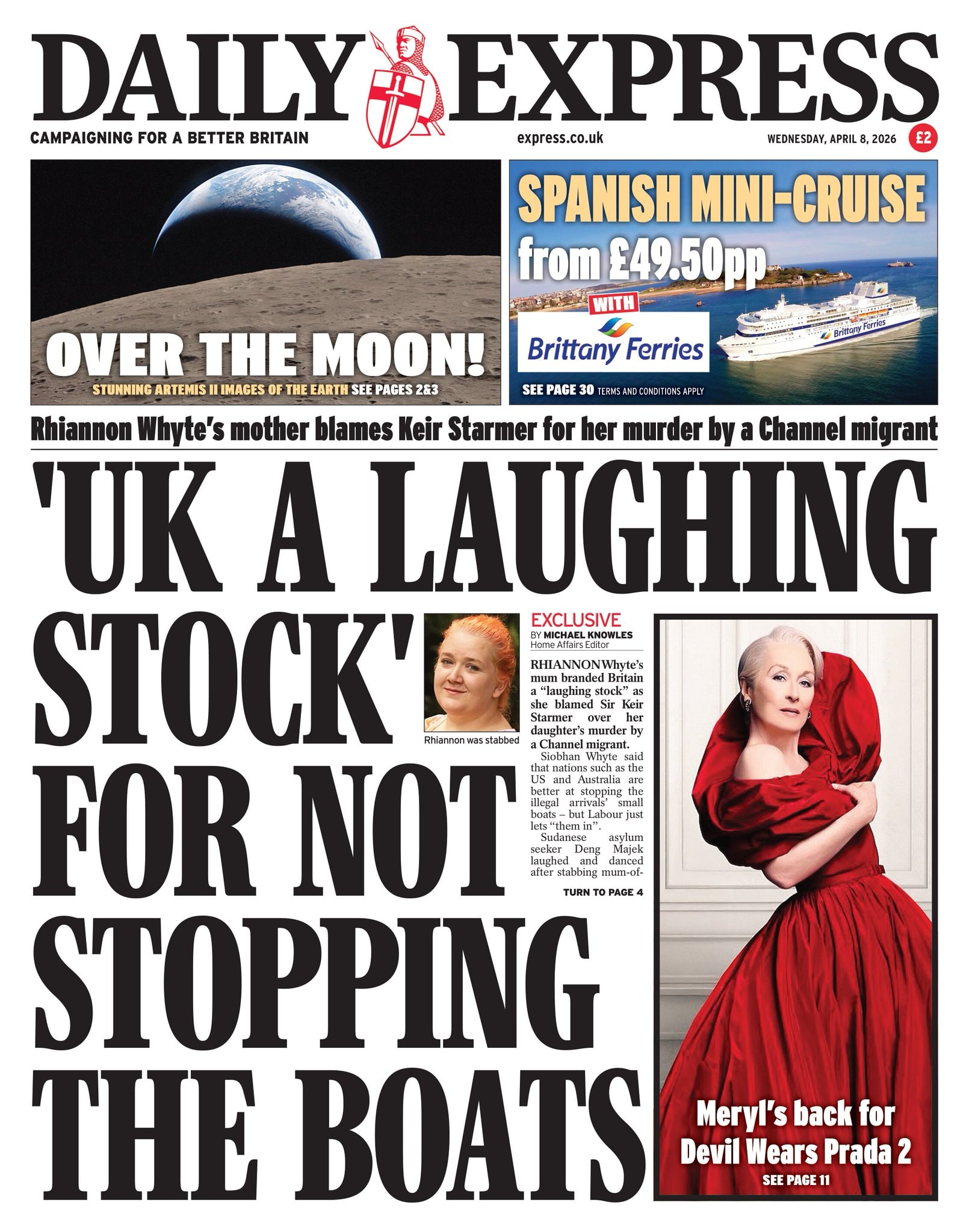 Front page of Daily Express, 8 April 2026