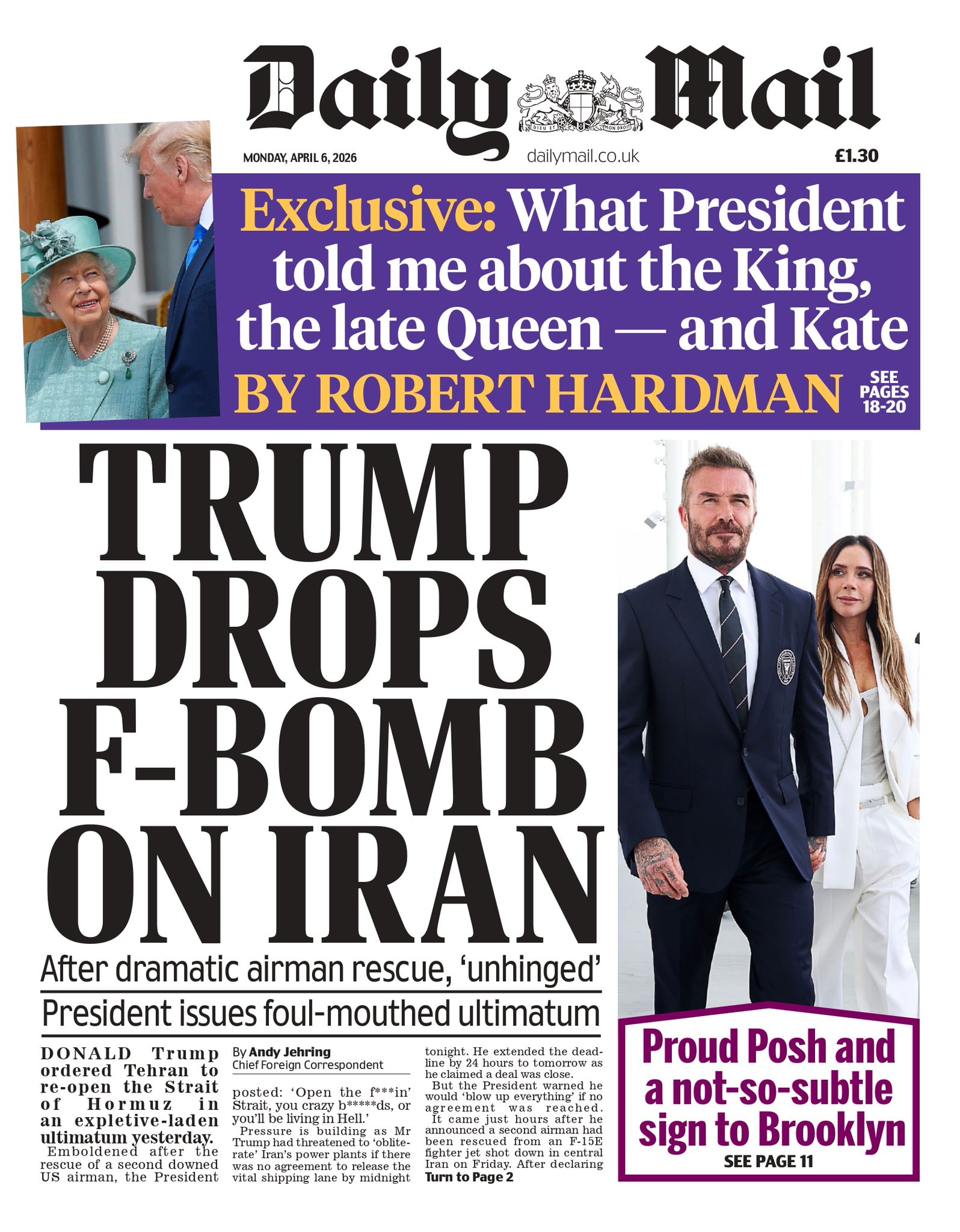 Front page of Daily Mail, 6 April 2026