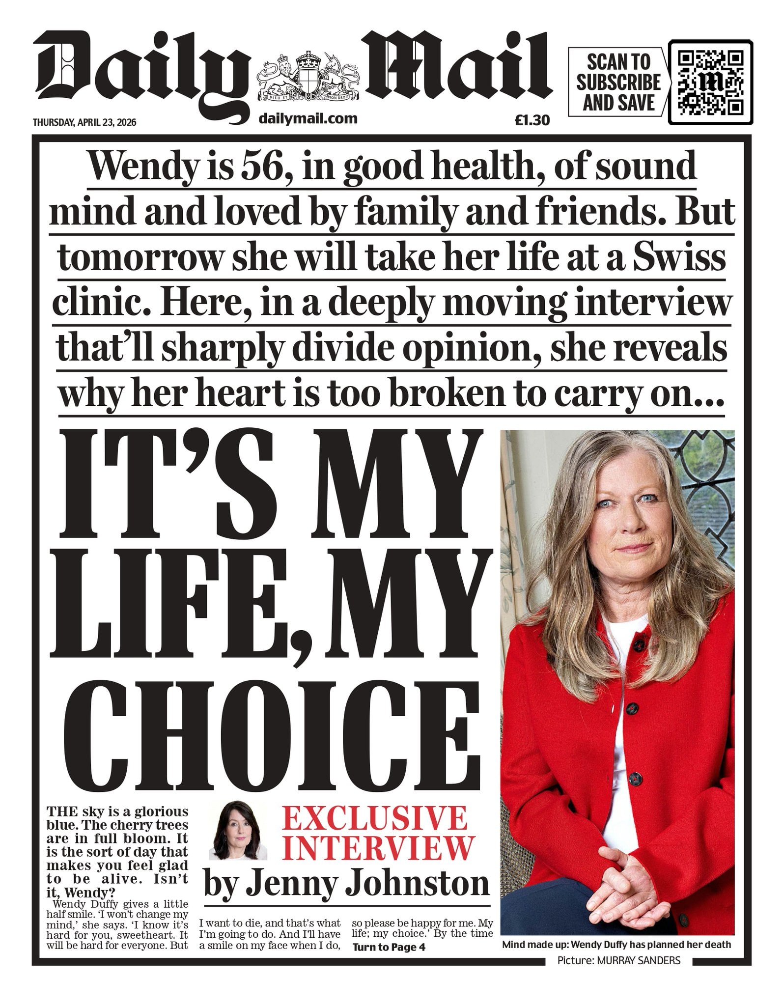 Front page of Daily Mail, 23 April 2026