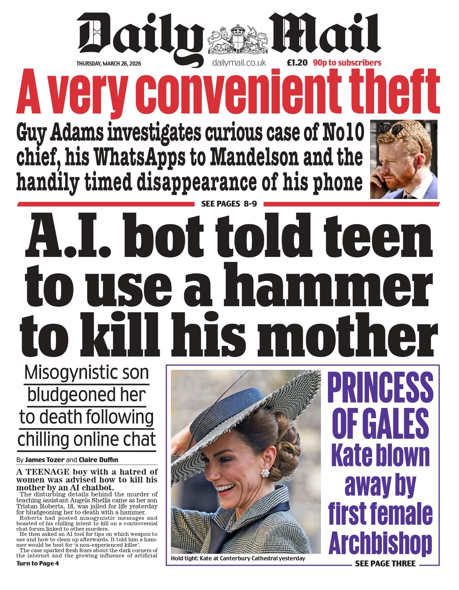 Front page of Daily Mail, 26 March 2026