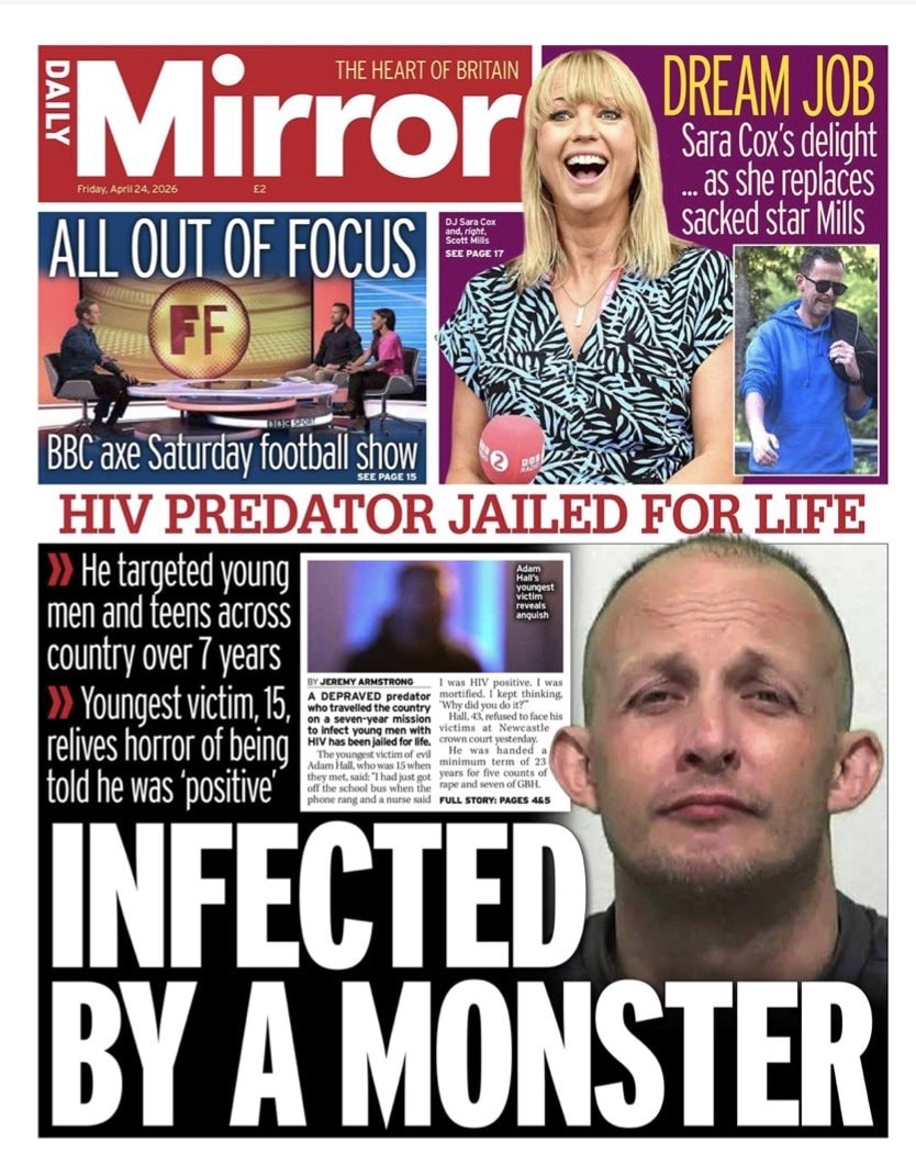Front page of Daily Mirror, 24 April 2026