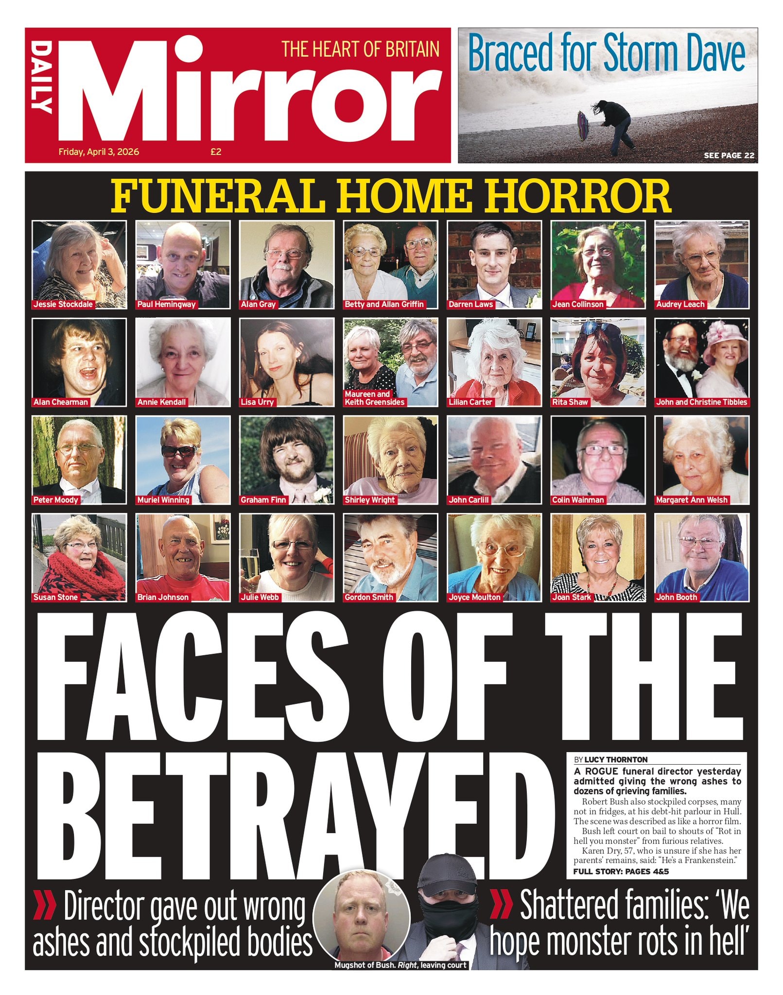 Front page of Daily Mirror, 3 April 2026