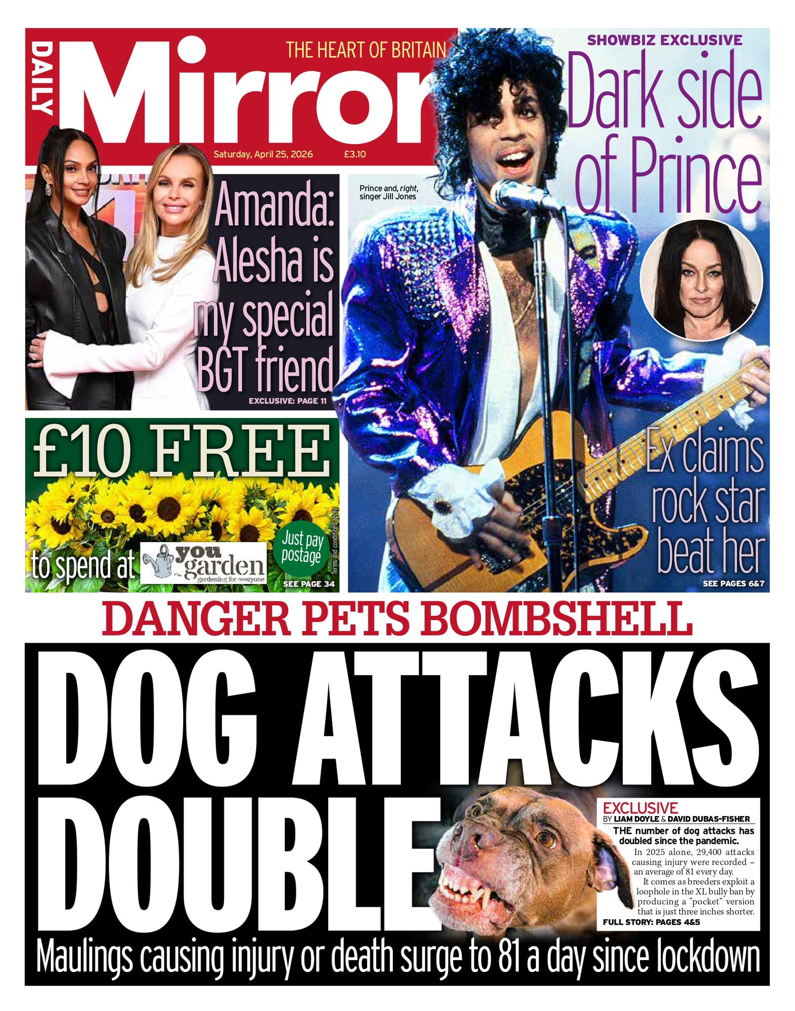 Front page of Daily Mirror, 25 April 2026