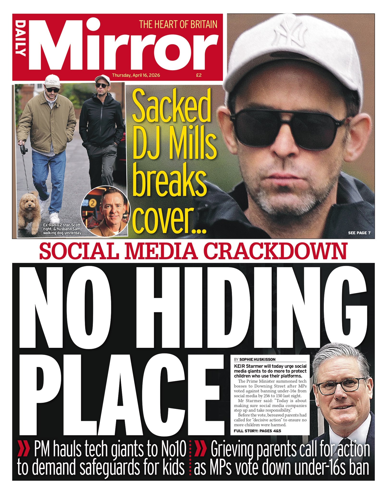 Front page of Daily Mirror, 16 April 2026