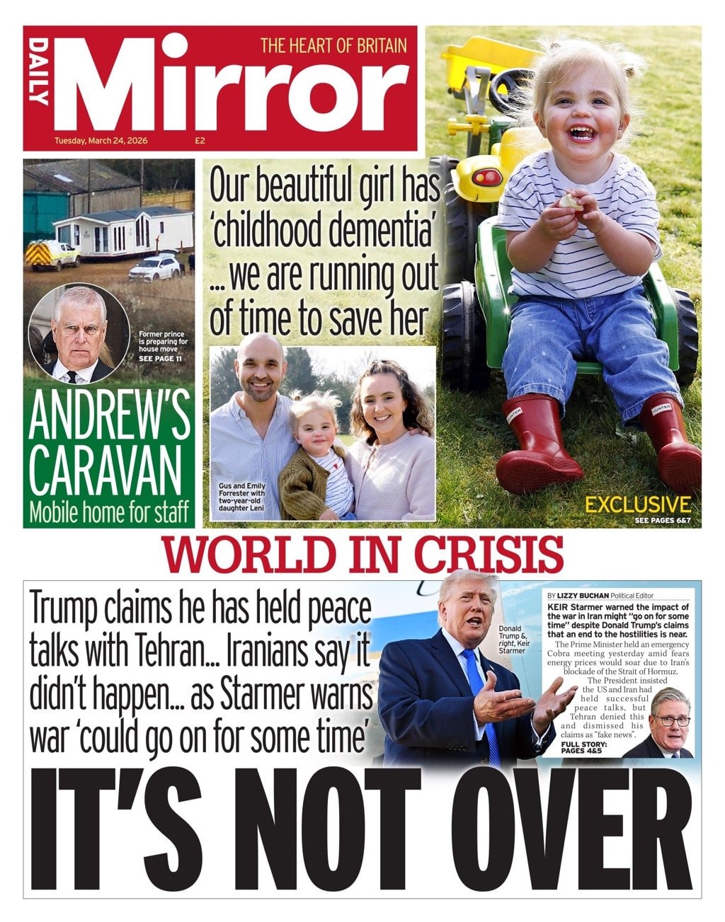 Front page of Daily Mirror, 24 March 2026