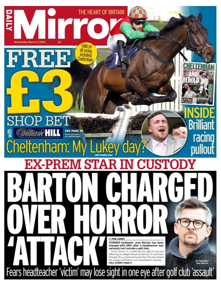Front page of Daily Mirror, 11 March 2026