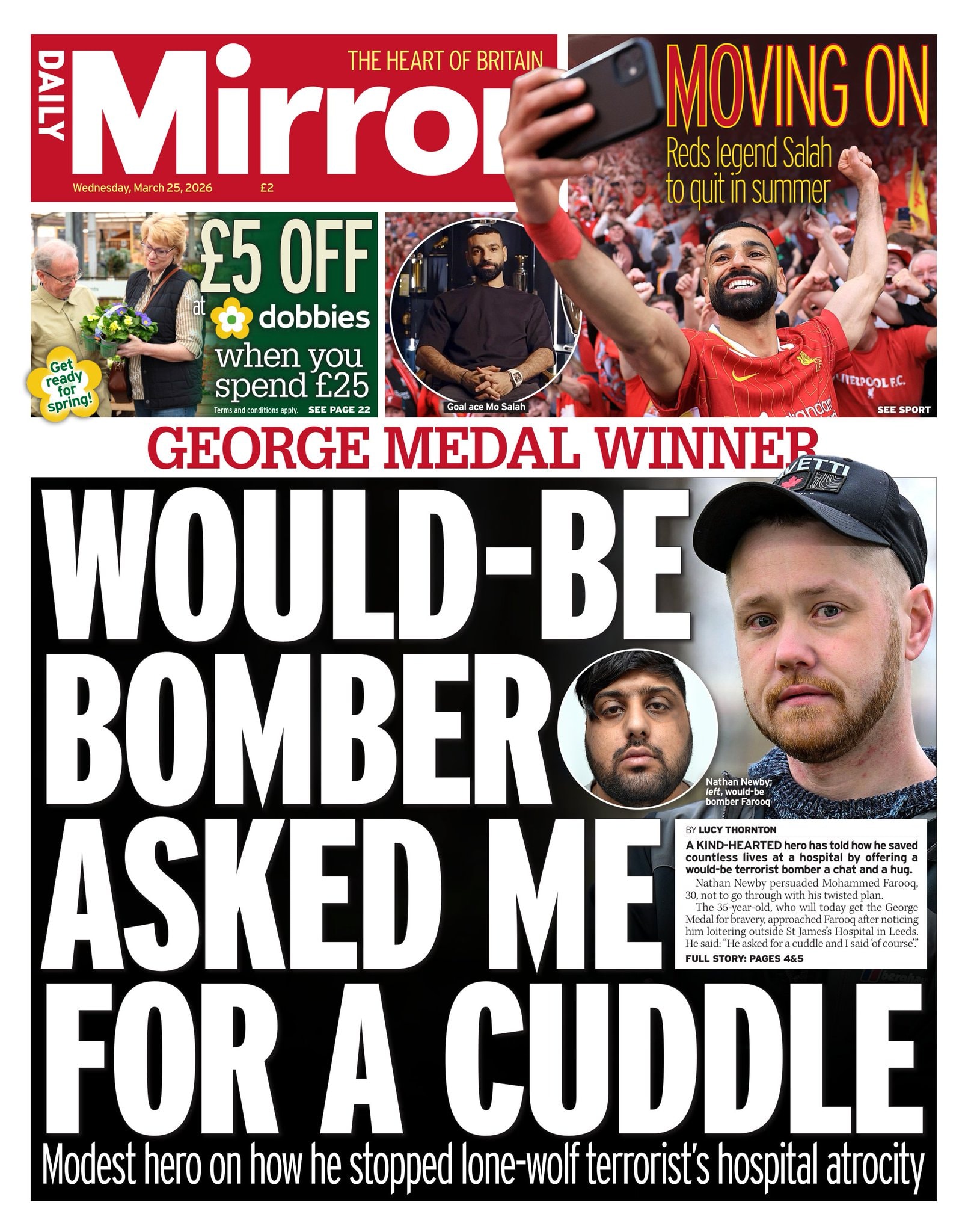 Front page of Daily Mirror, 25 March 2026