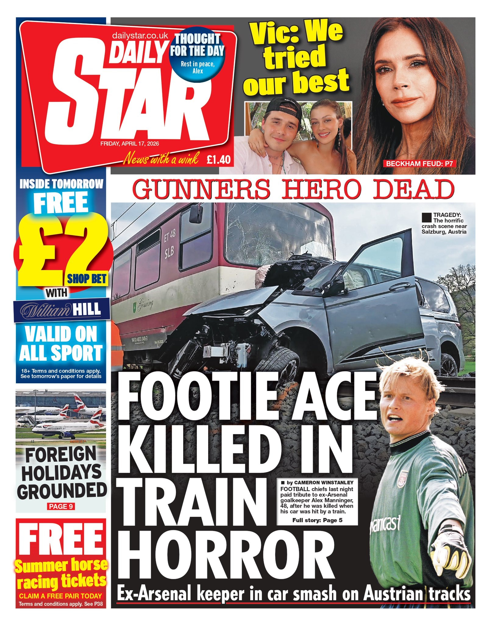 Front page of Daily Star, 17 April 2026
