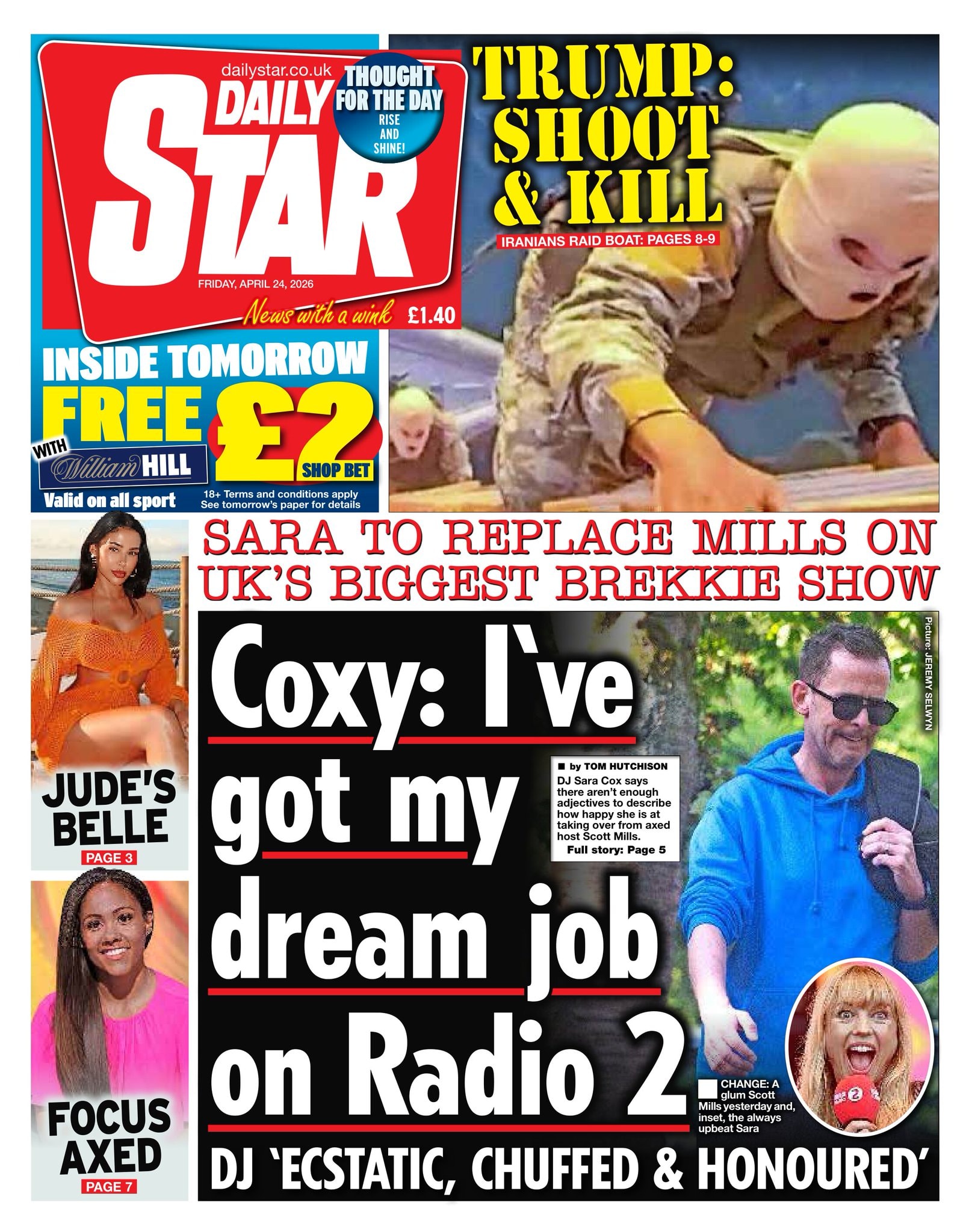 Front page of Daily Star, 24 April 2026