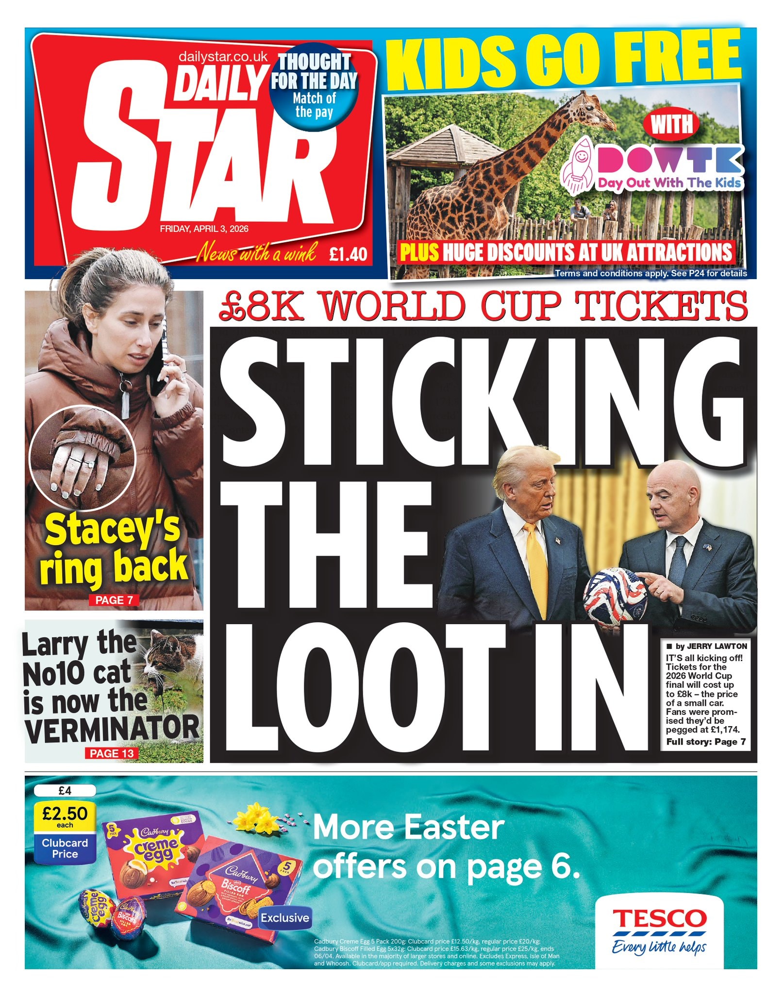 Front page of Daily Star, 3 April 2026