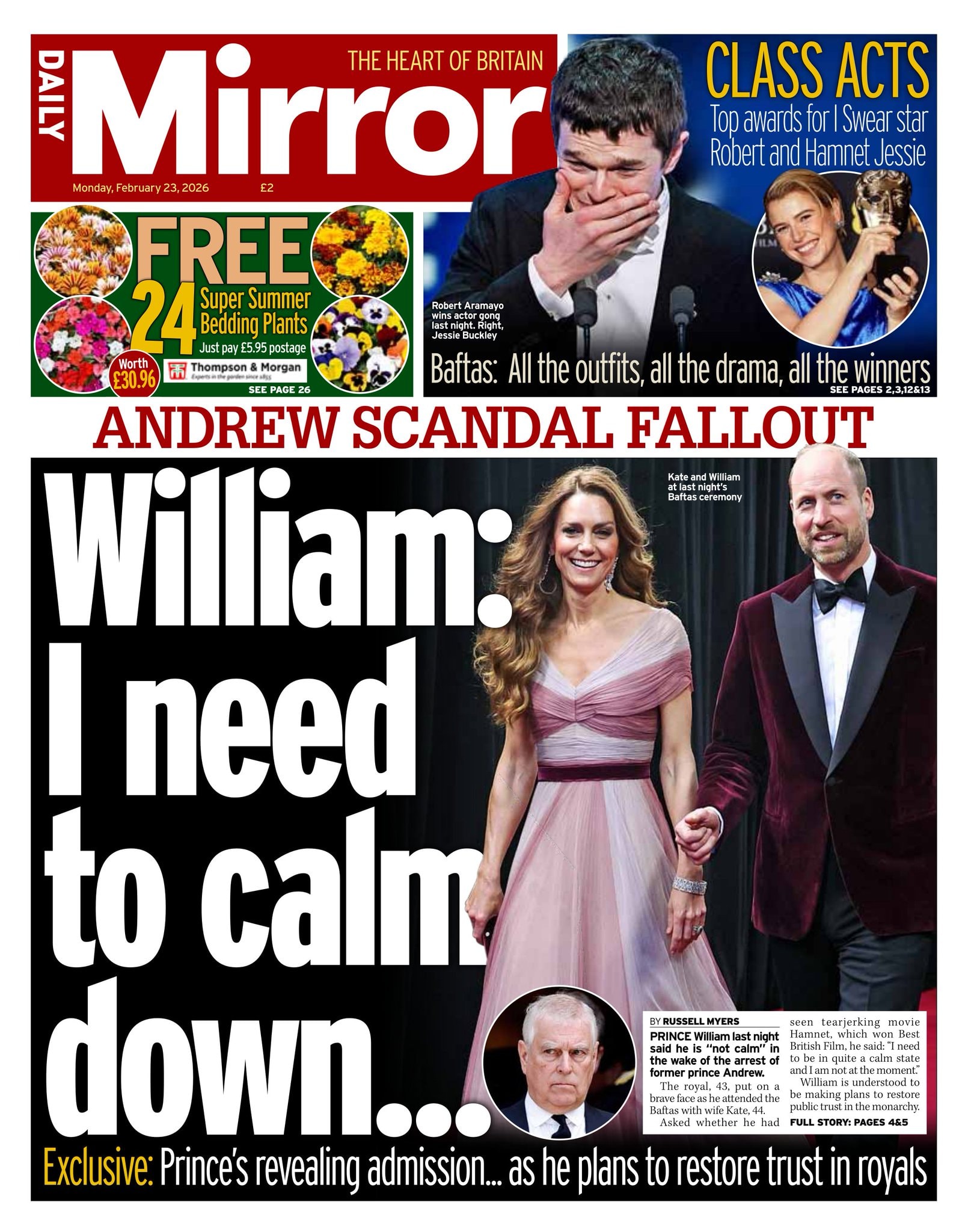 Front page of Daily Star, 23 February 2026