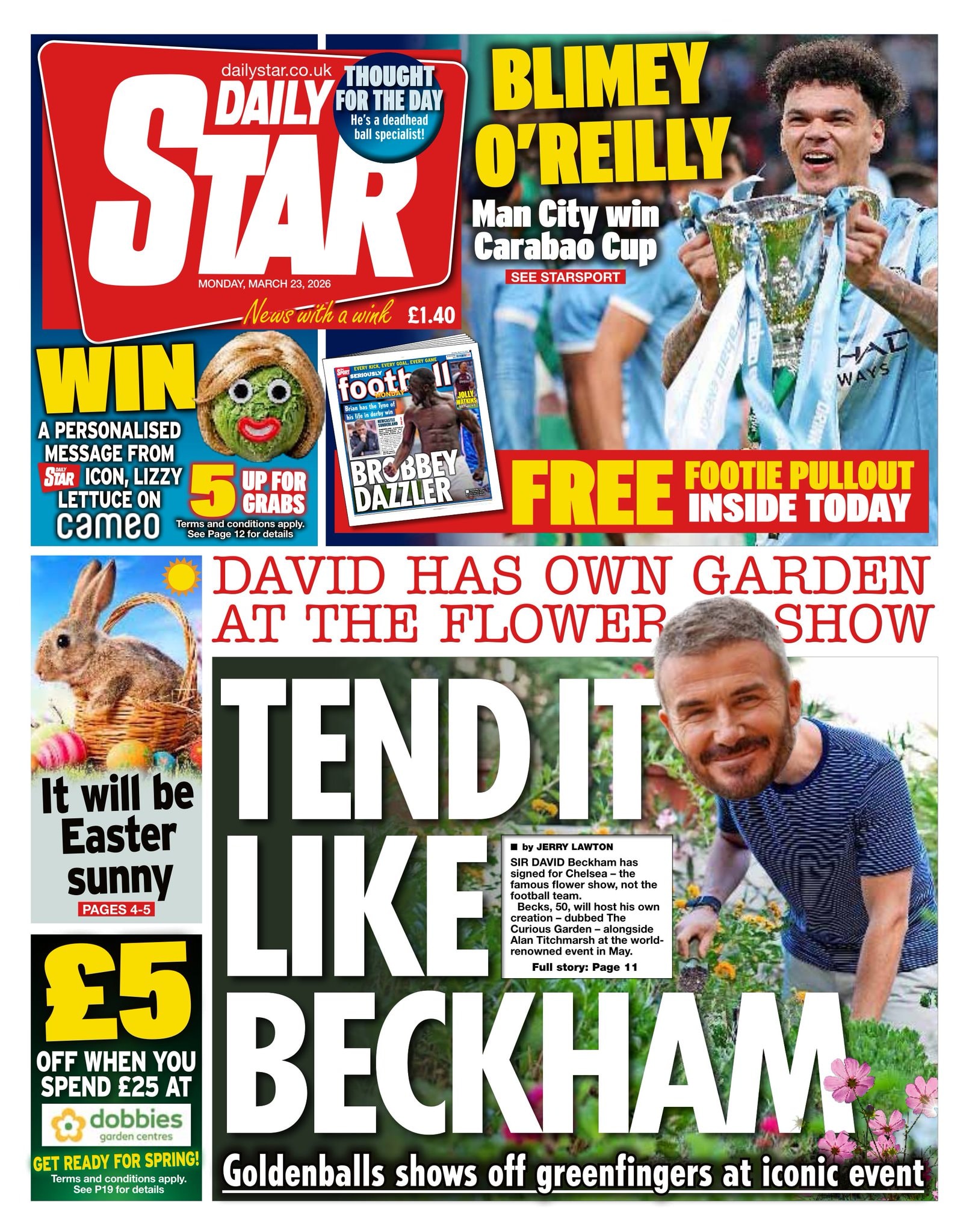 Front page of Daily Star, 23 March 2026