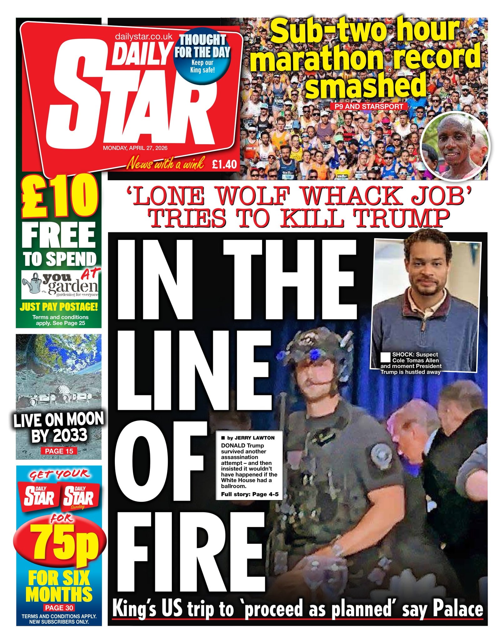 Front page of Daily Star, 27 April 2026
