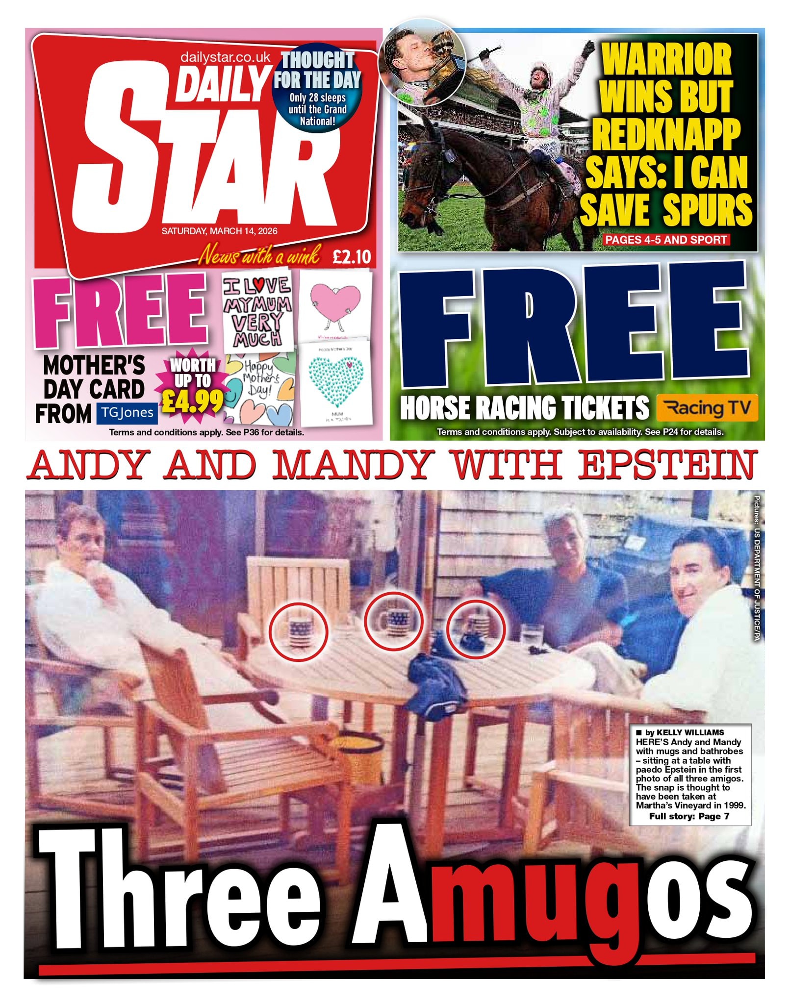 Front page of Daily Star, 14 March 2026