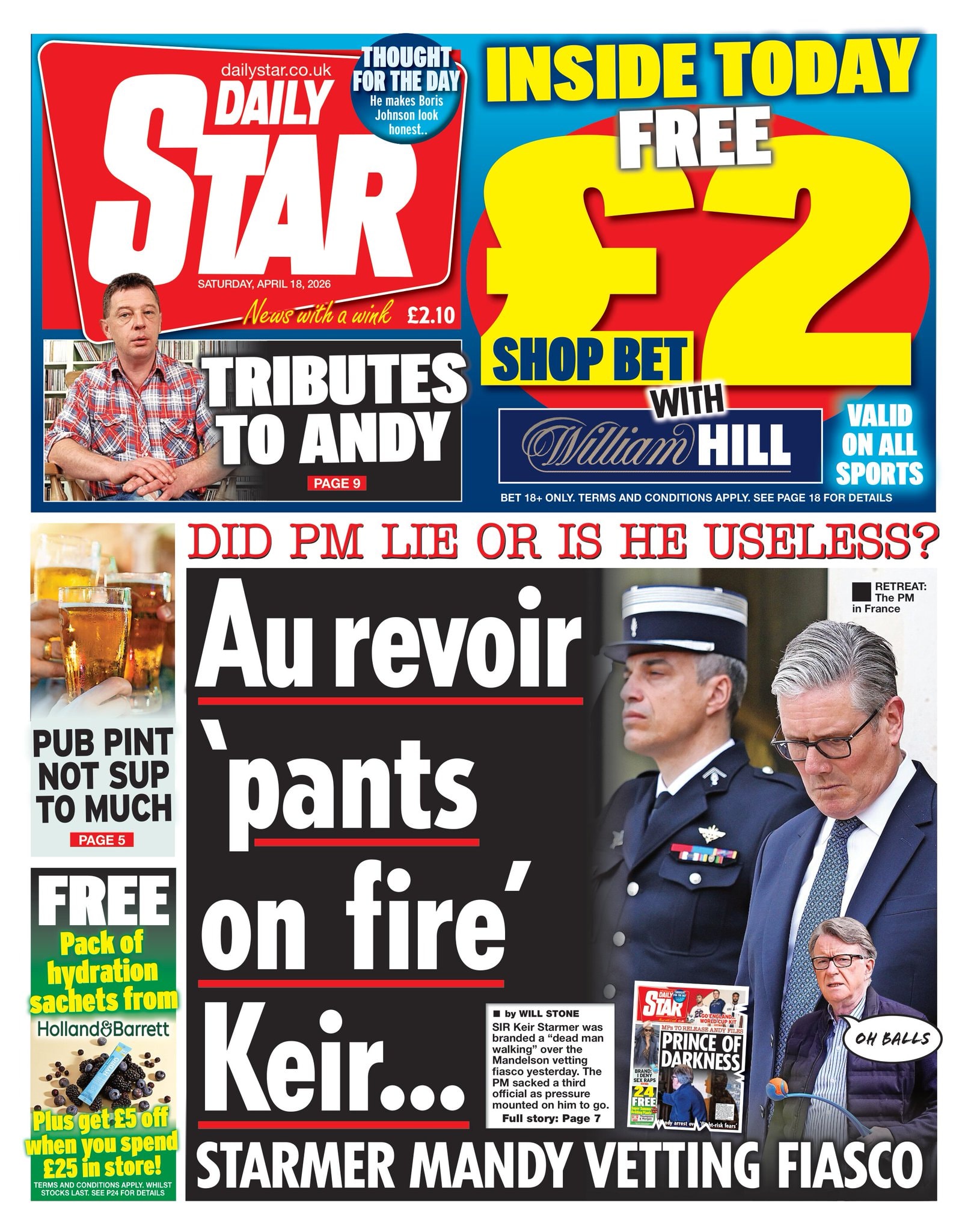 Front page of Daily Star, 18 April 2026