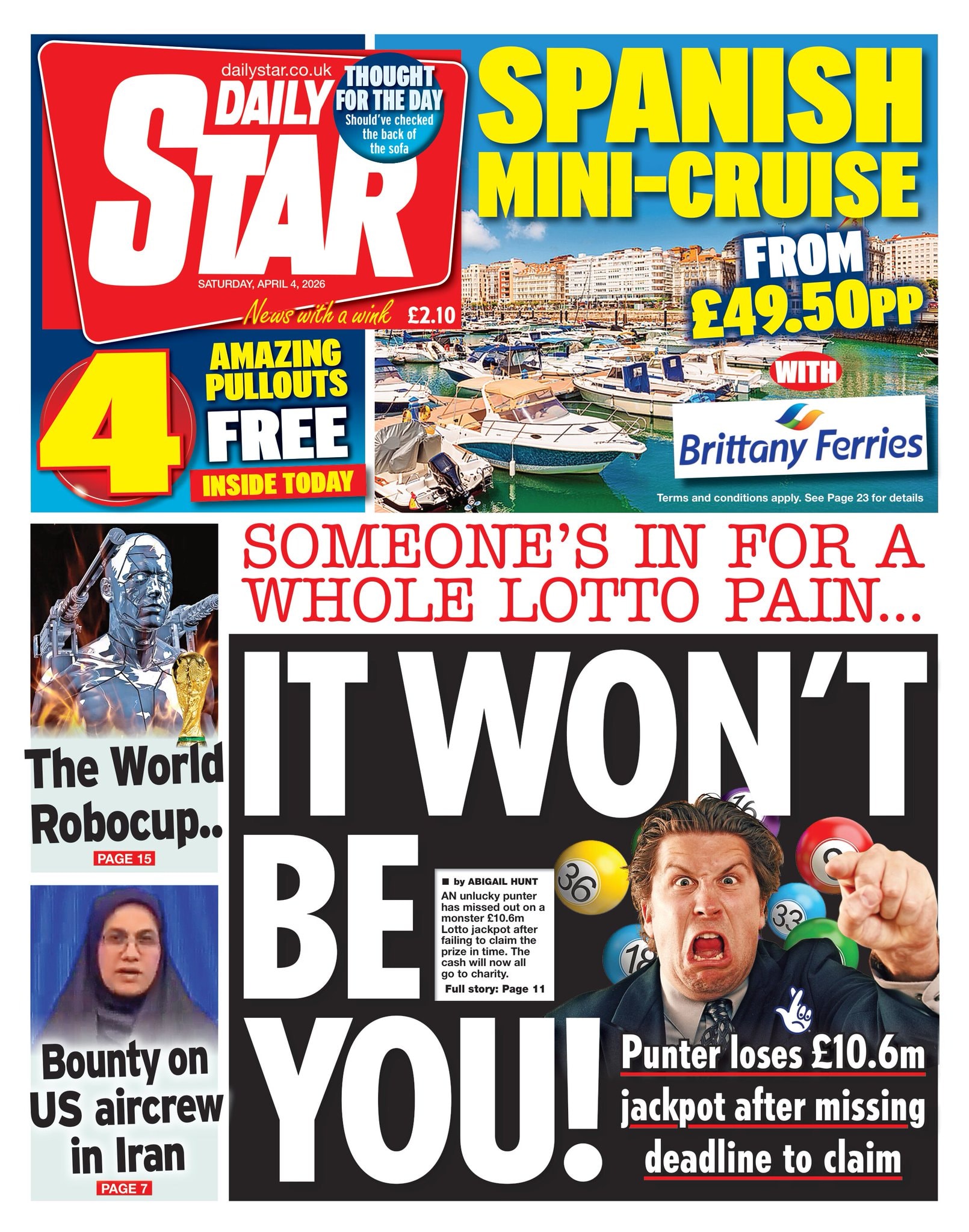 Front page of Daily Star, 4 April 2026