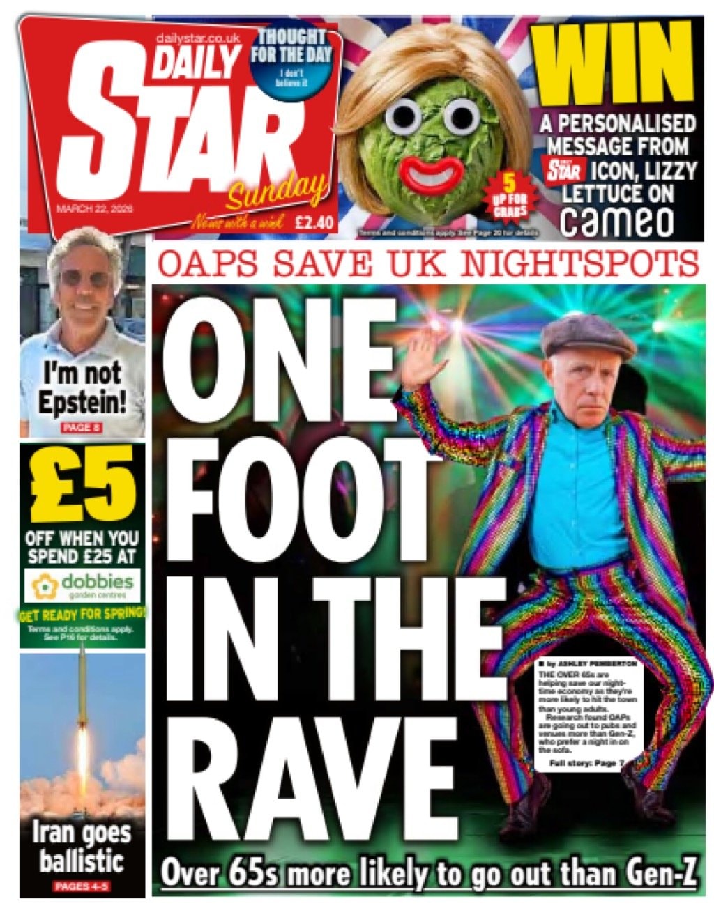 Front page of Daily Star Sunday, 22 March 2026