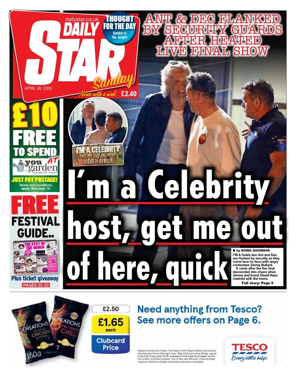 Front page of Daily Star Sunday, 26 April 2026