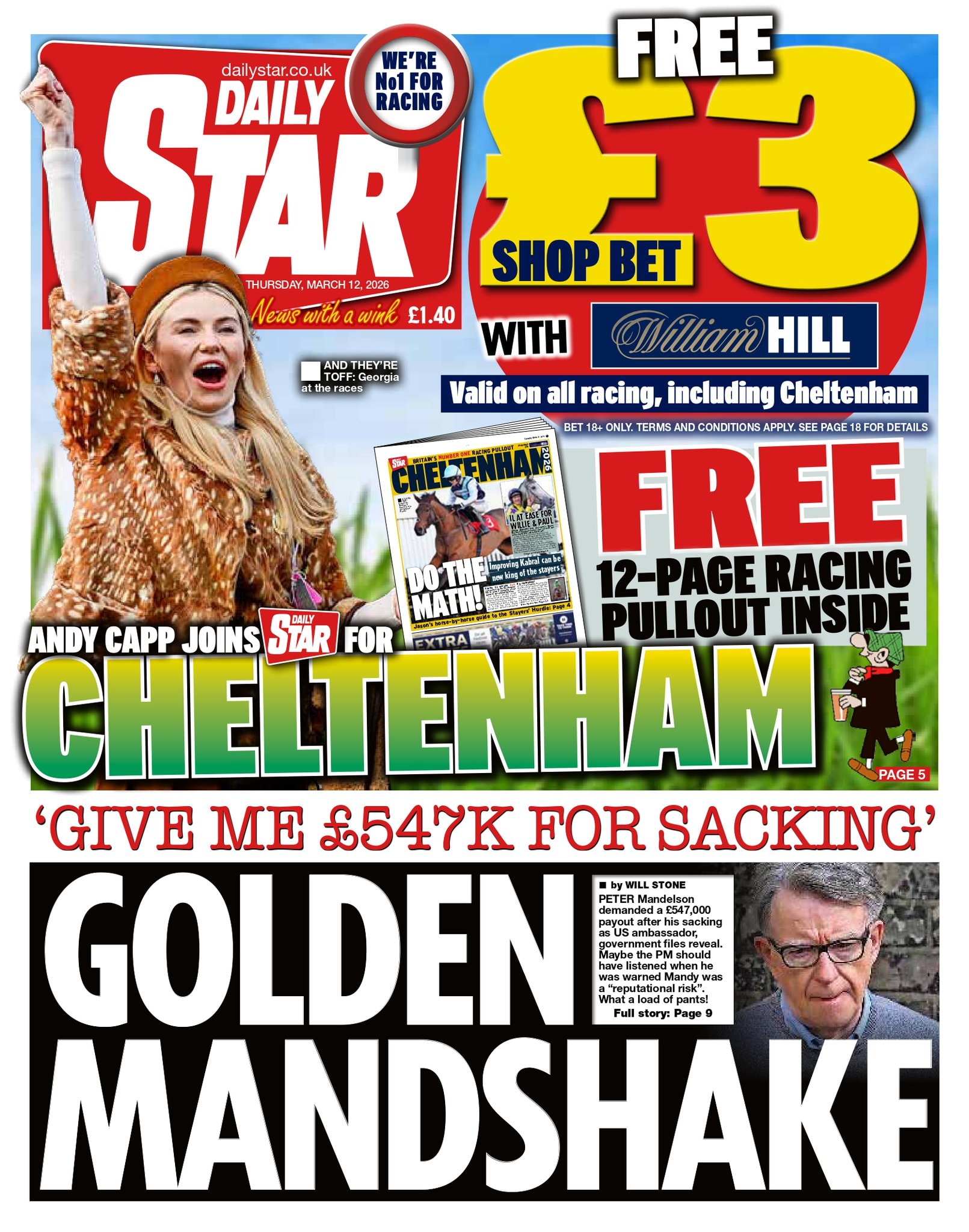 Front page of Daily Star, 12 March 2026