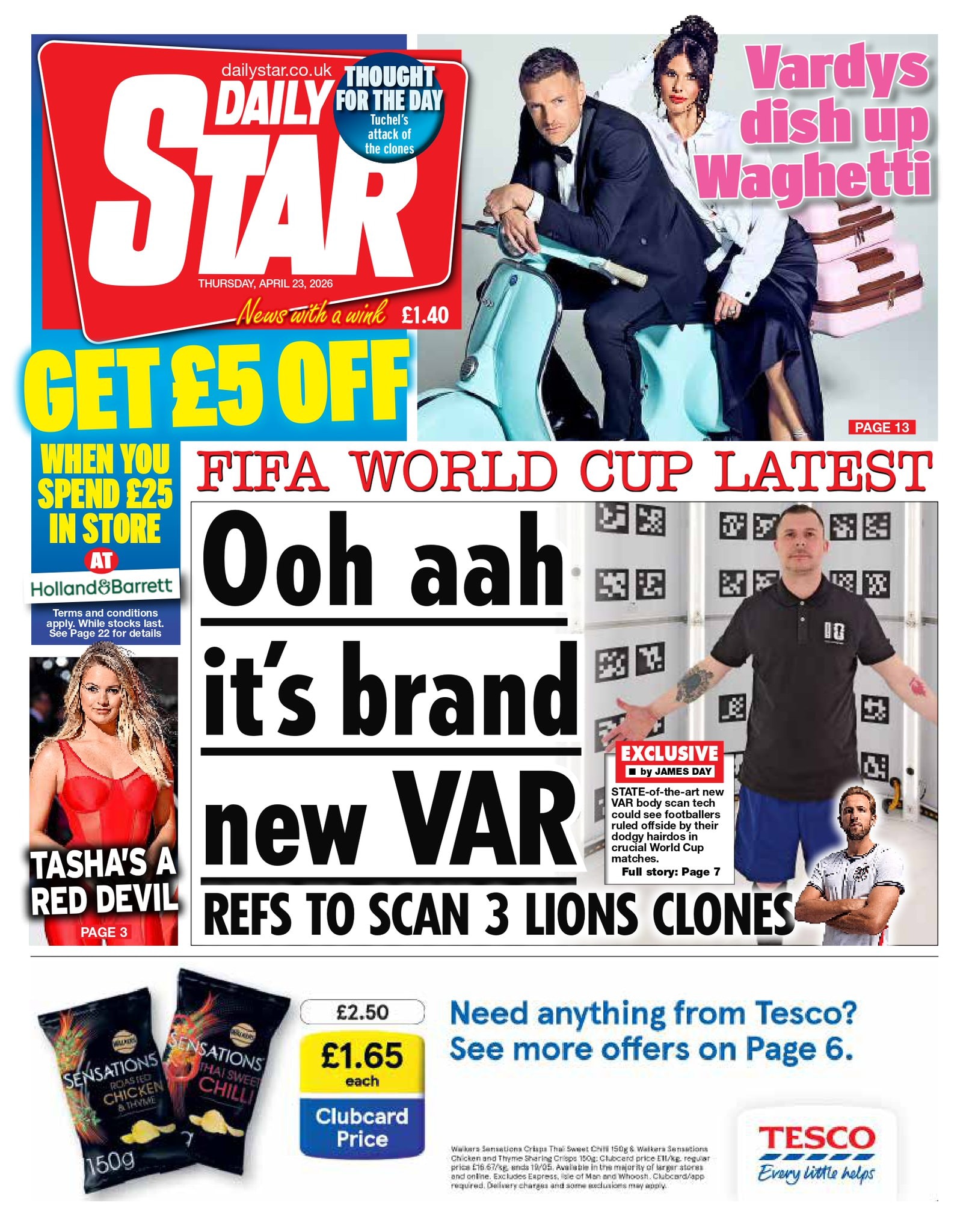 Front page of Daily Star, 23 April 2026