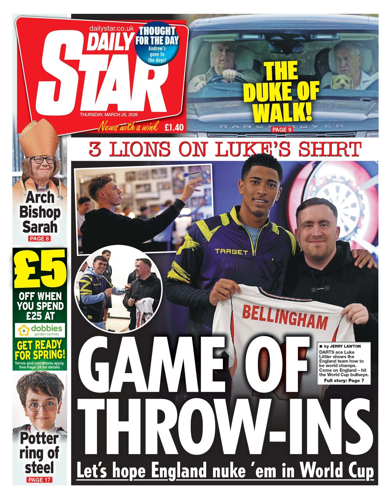 Front page of Daily Star, 26 March 2026
