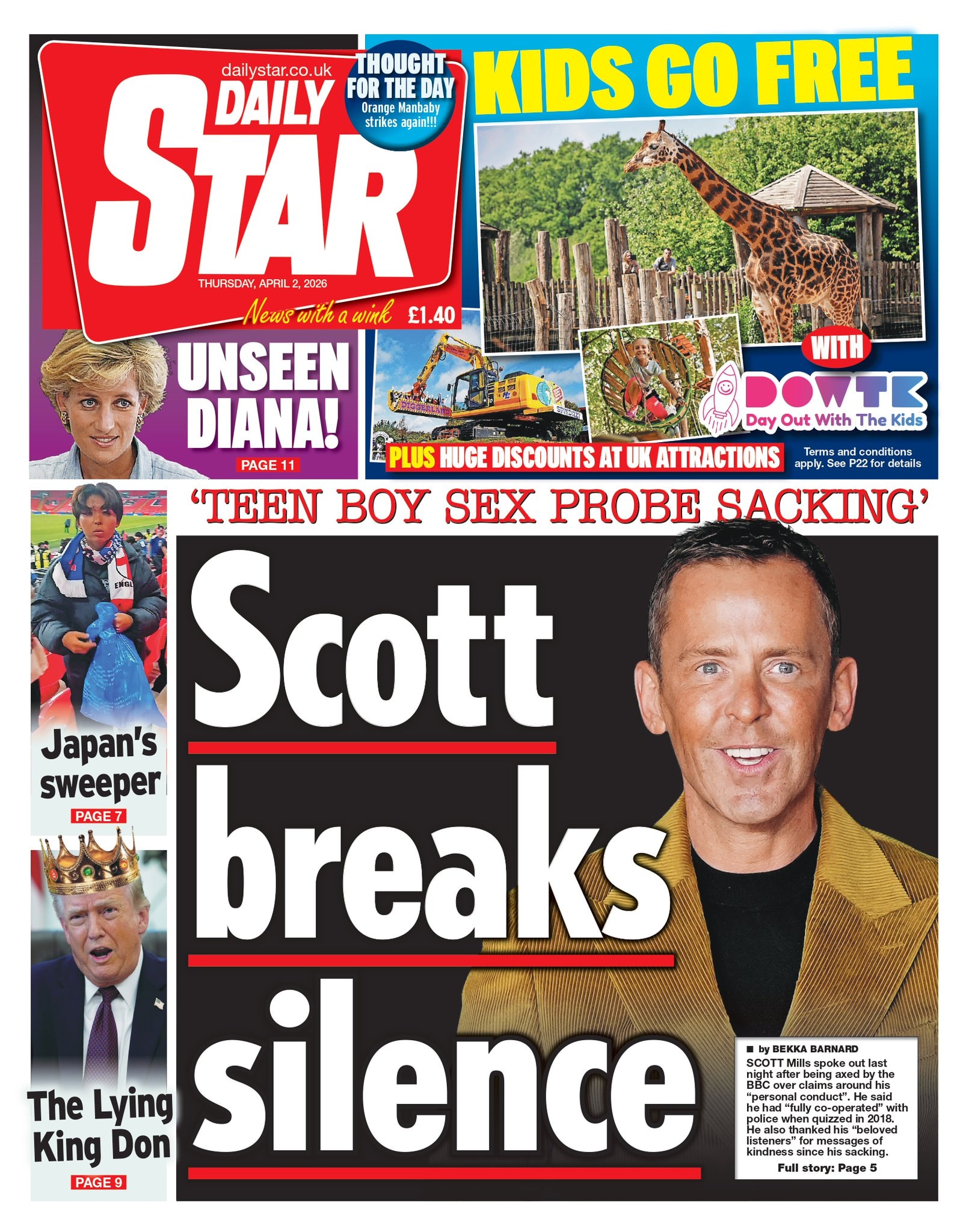 Front page of Daily Star, 2 April 2026