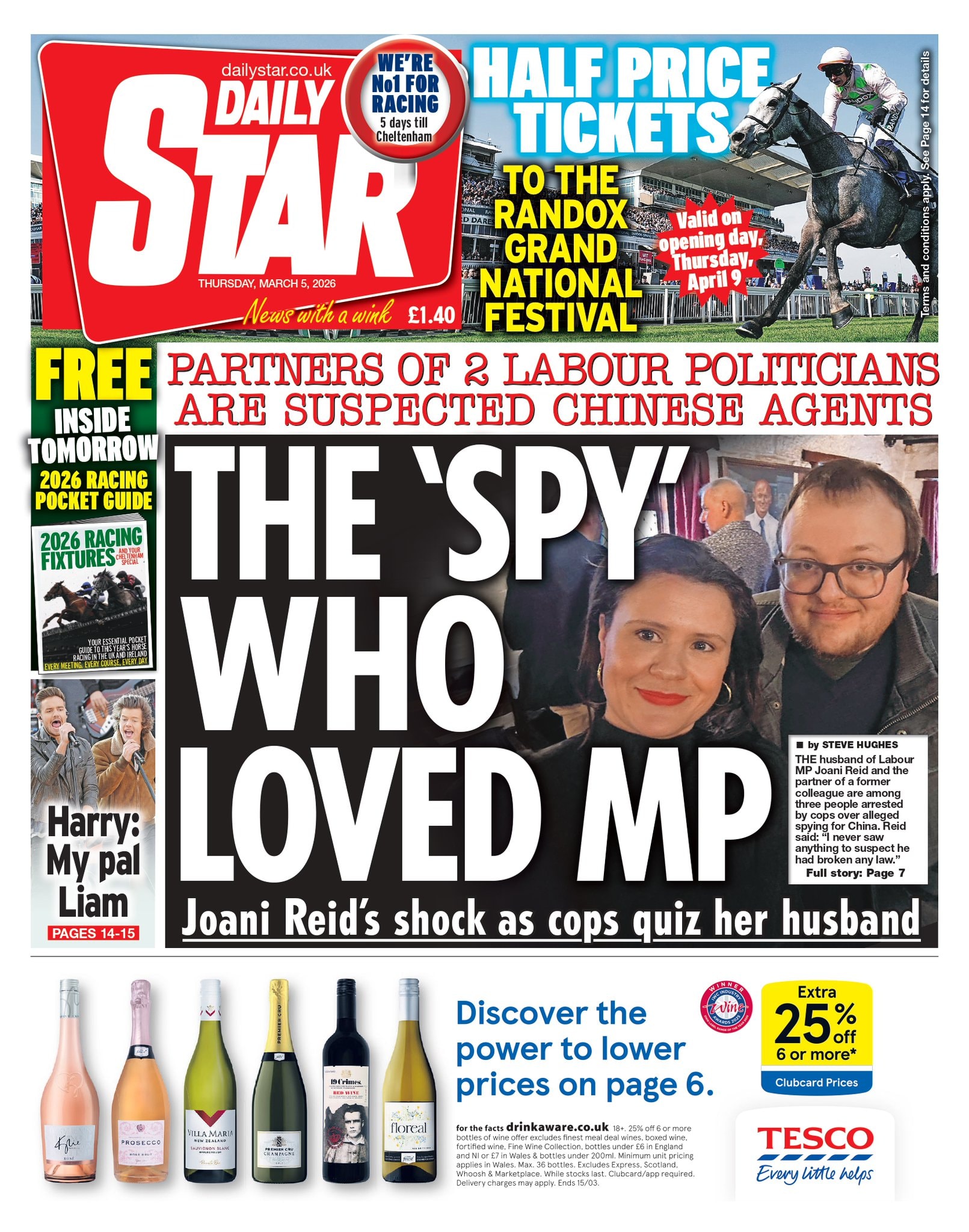 Front page of Daily Star, 5 March 2026