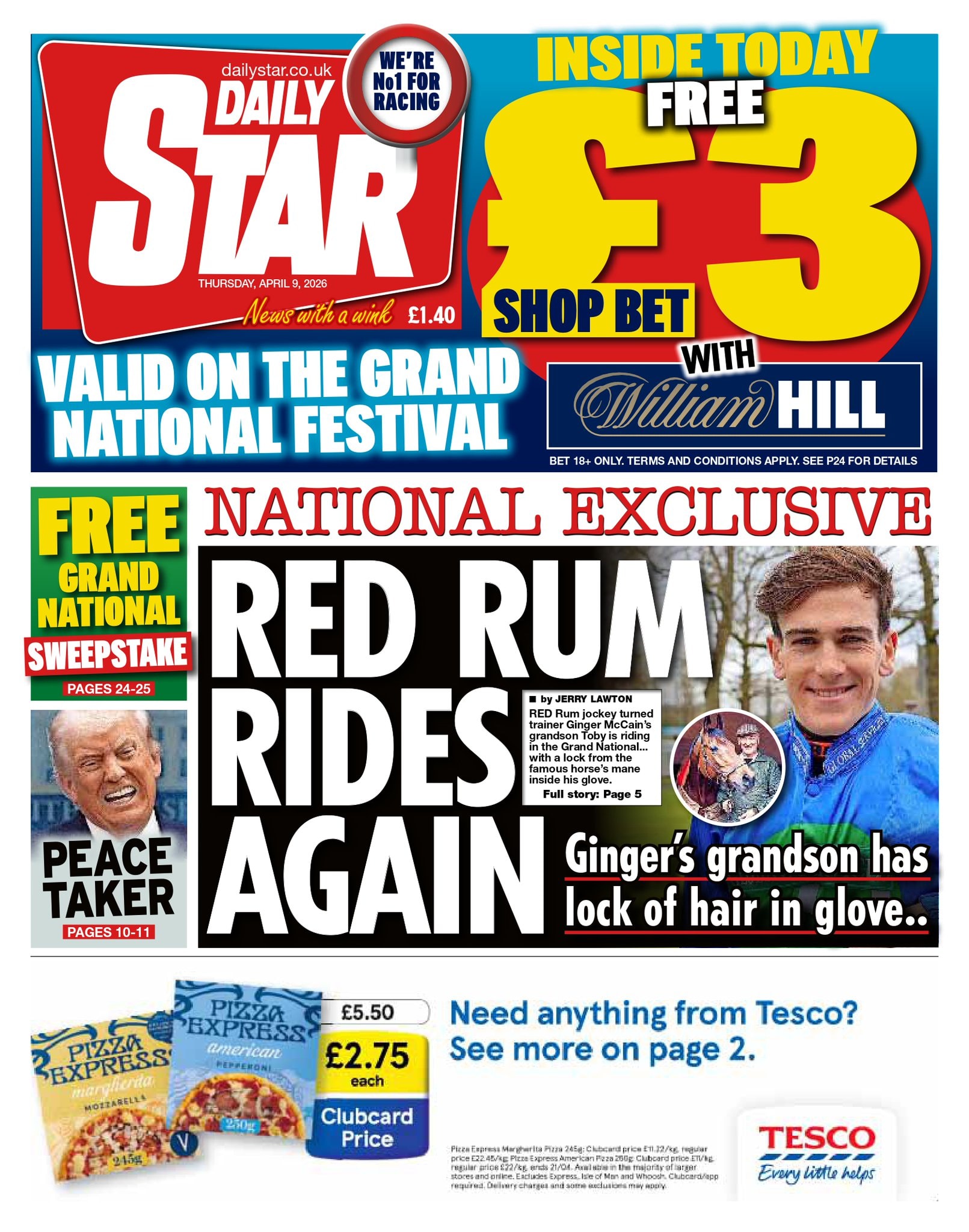 Front page of Daily Star, 9 April 2026