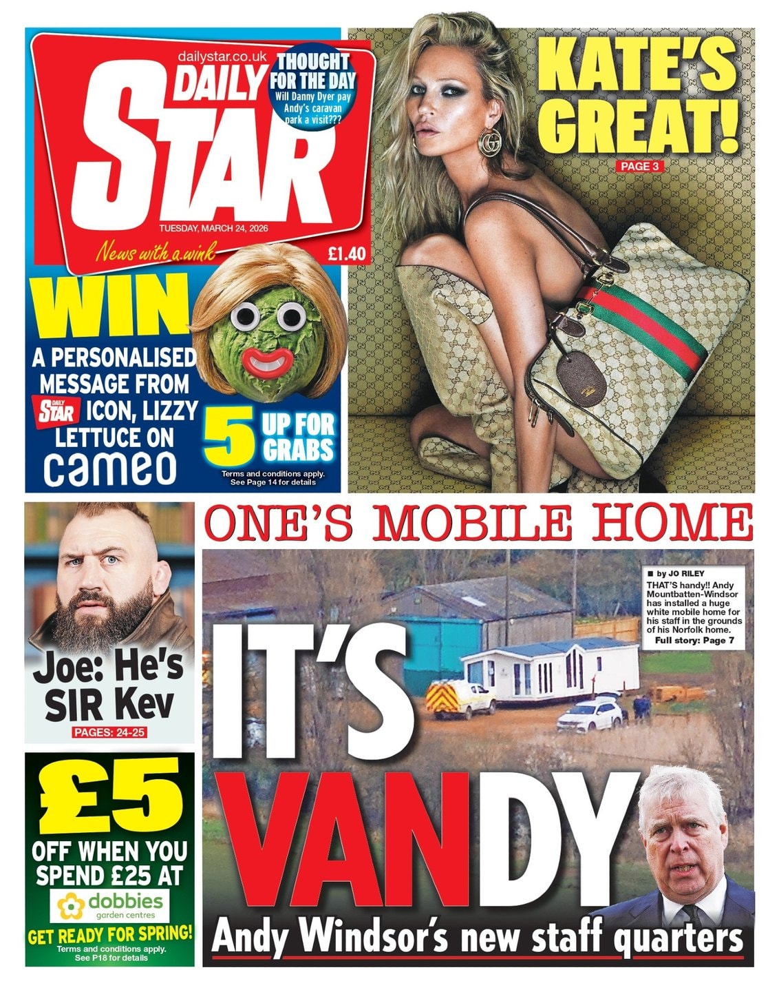 Front page of Daily Star, 24 March 2026