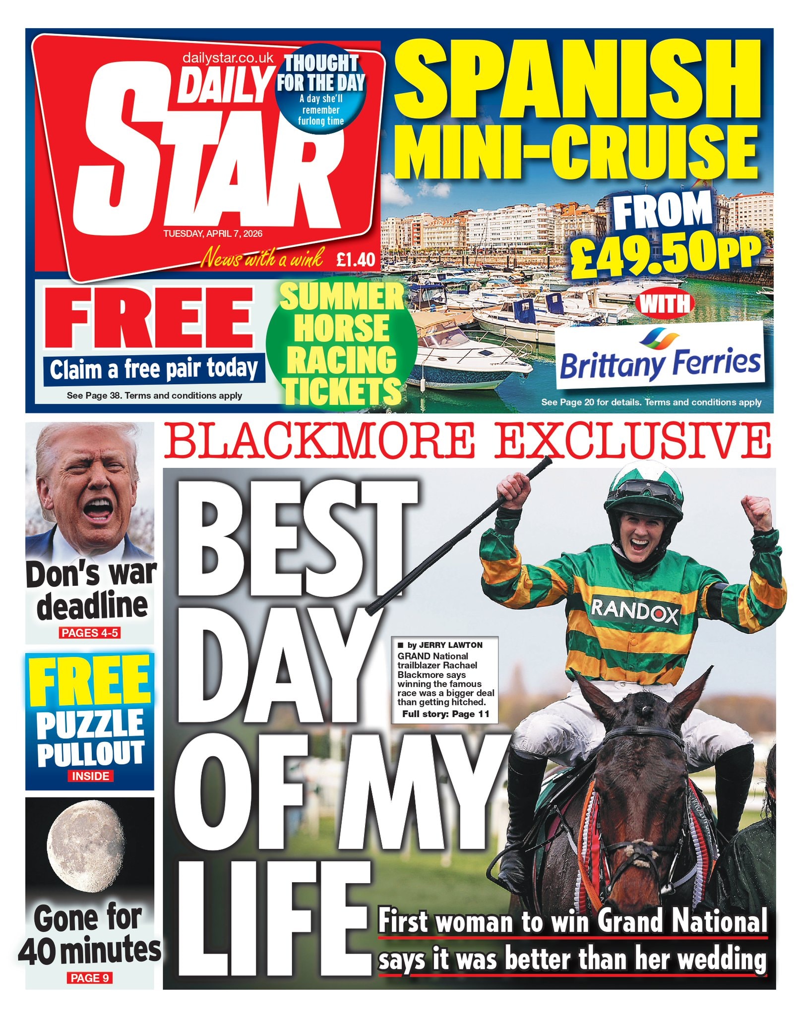 Front page of Daily Star, 7 April 2026