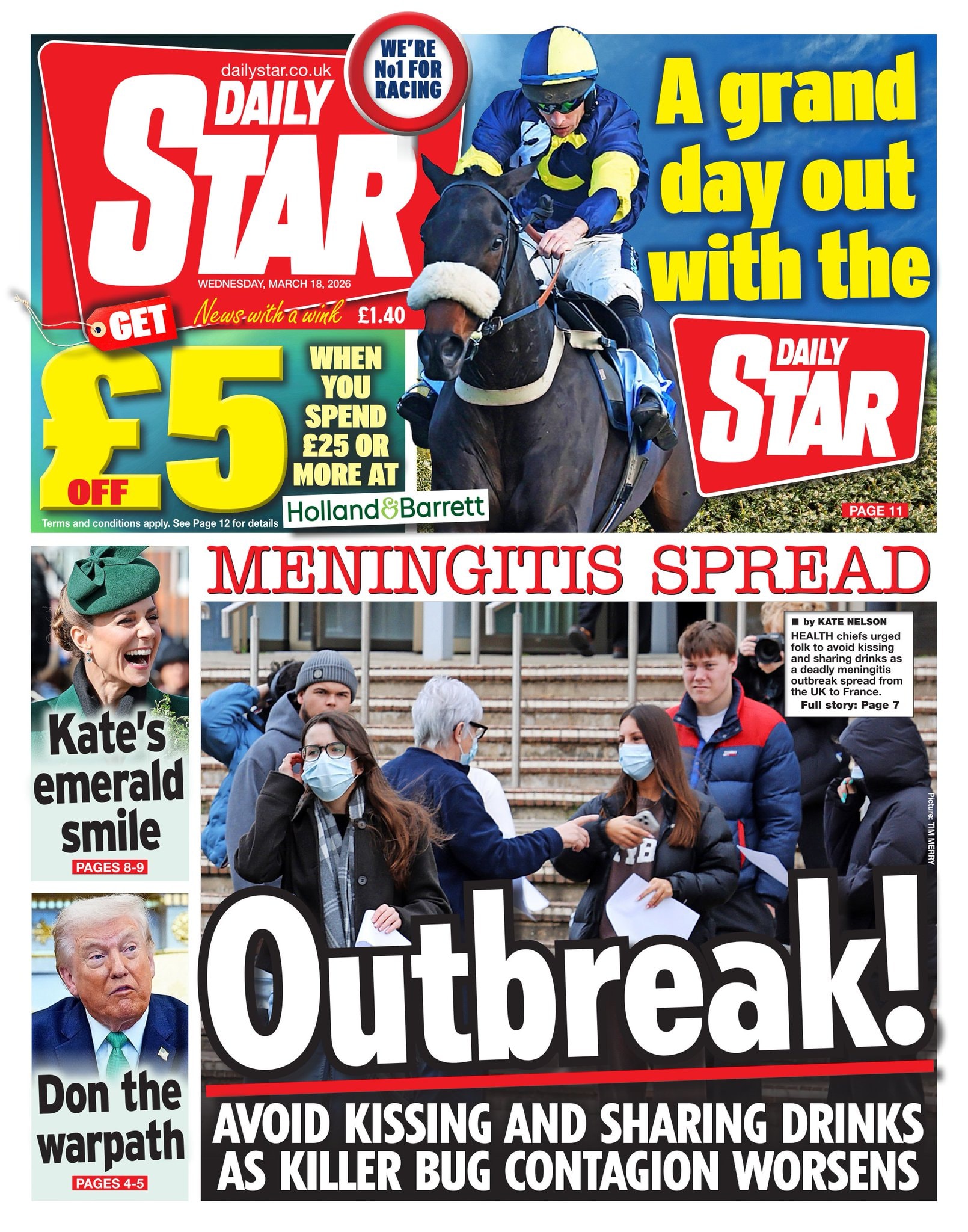 Front page of Daily Star, 18 March 2026