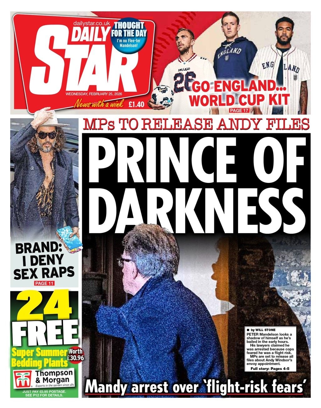 Front page of Daily Star, 25 February 2026