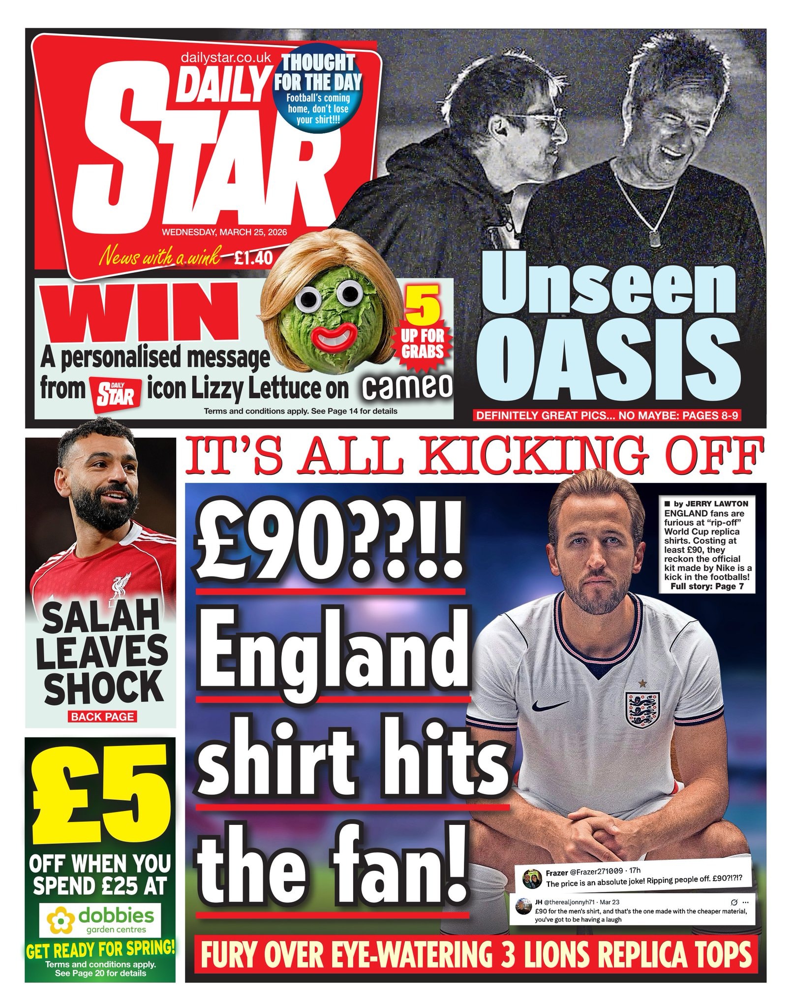 Front page of Daily Star, 25 March 2026