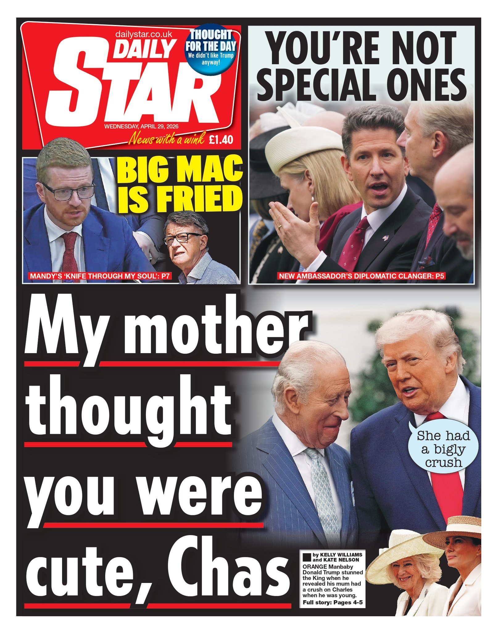 Front page of Daily Star, 29 April 2026