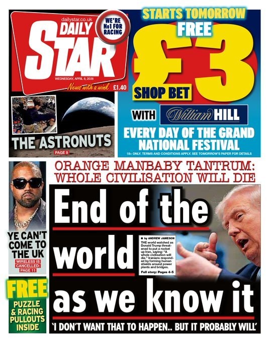 Front page of Daily Star, 8 April 2026