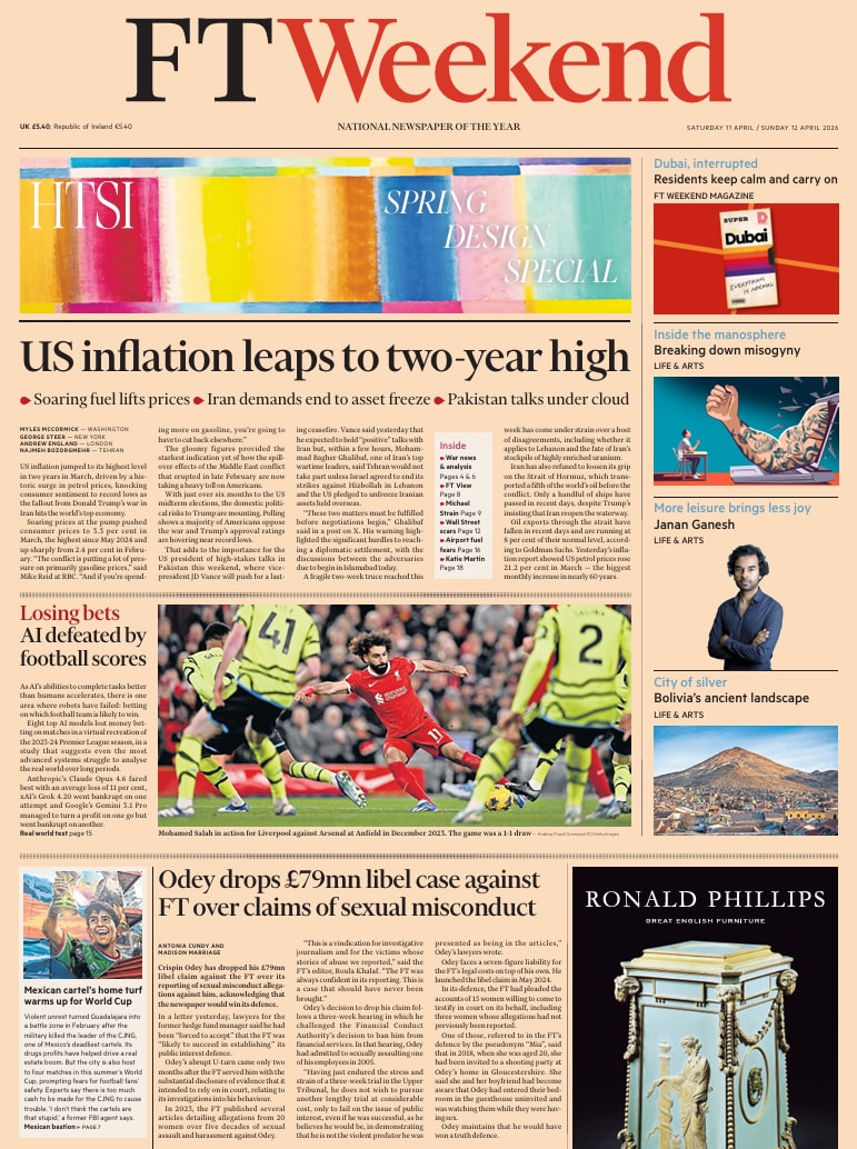 Front page of FT Weekend, 11 April 2026