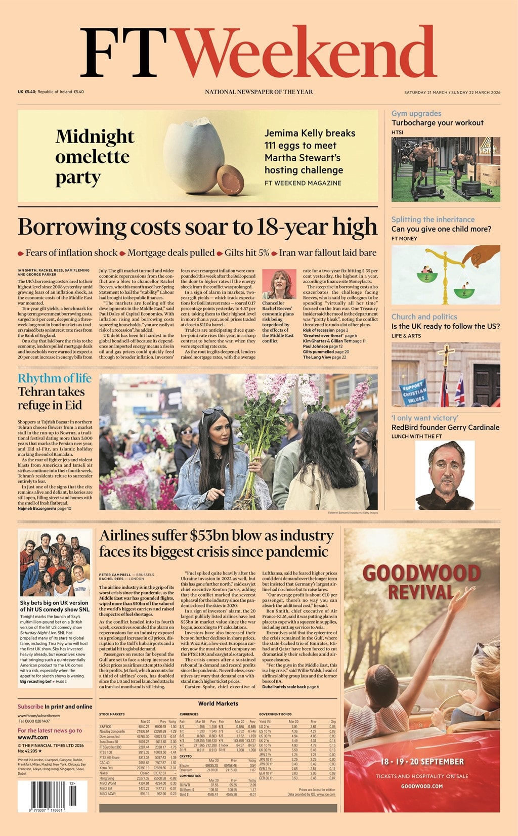 Front page of FT Weekend, 21 March 2026