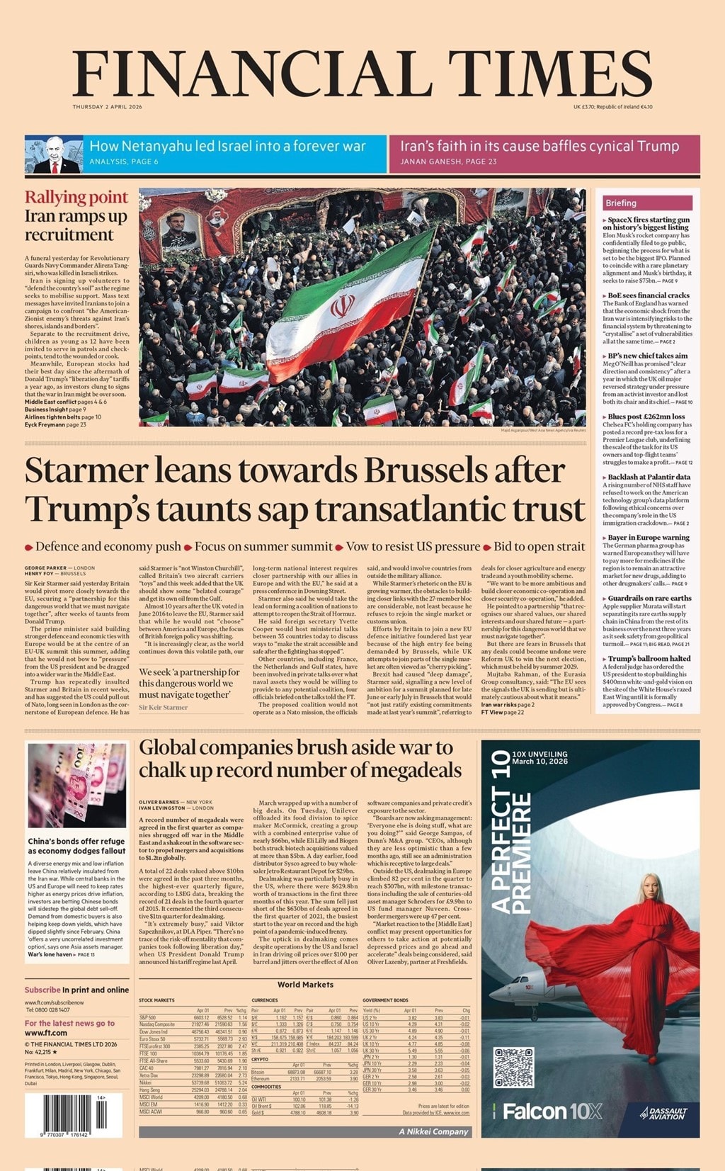 Front page of Financial Times, 3 April 2026