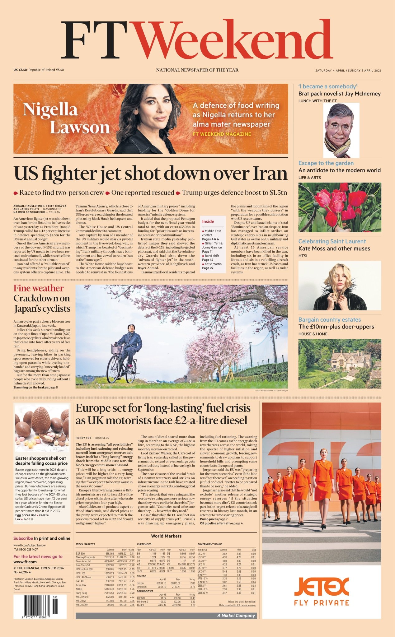 Front page of Financial Times, 4 April 2026