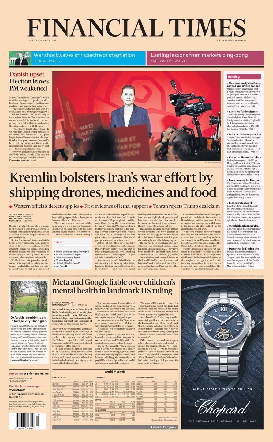 Front page of Financial Times, 26 March 2026