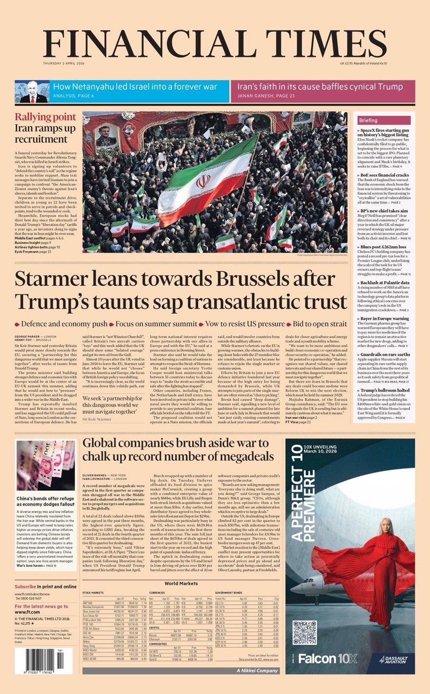 Front page of Financial Times, 2 April 2026