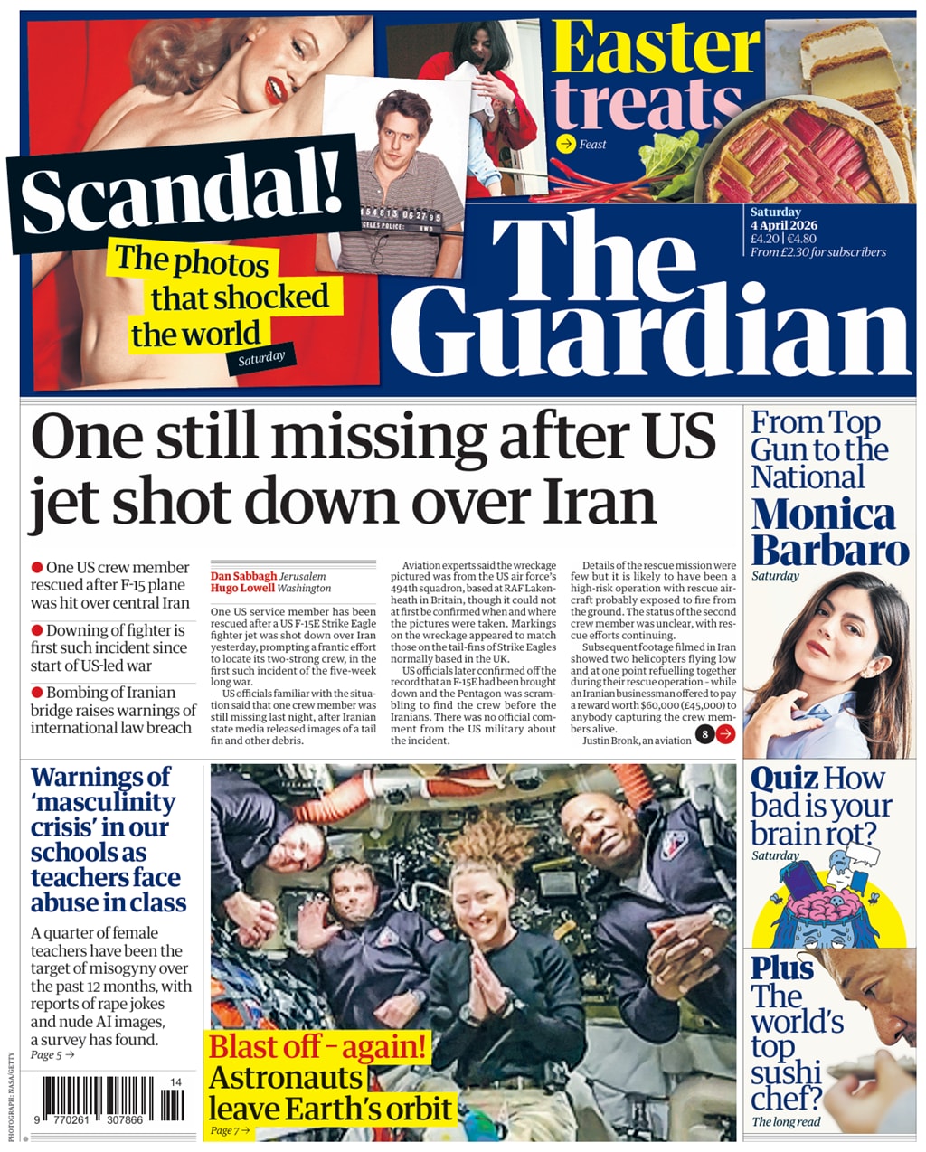 Front page of Guardian, 4 April 2026