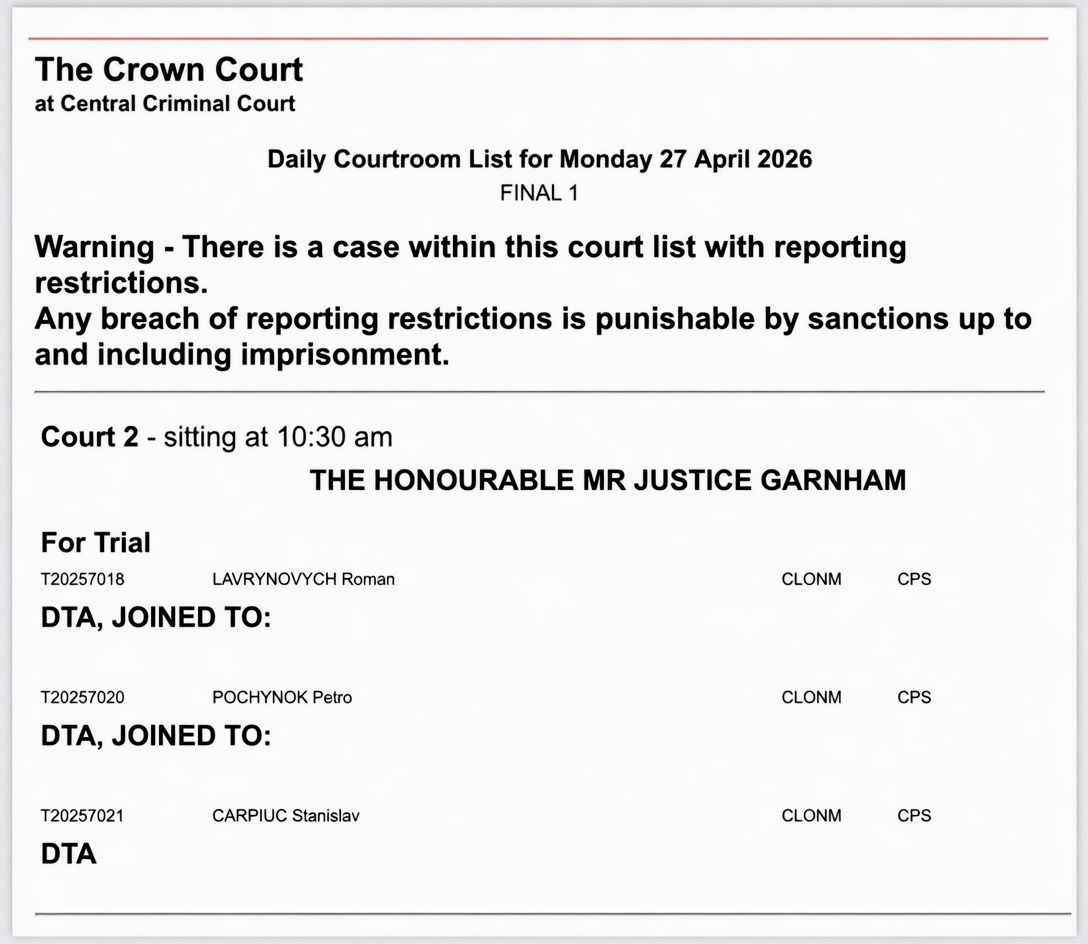 Image of Kentish Town Arson Trial Court Reporing Restrictions Notice 
