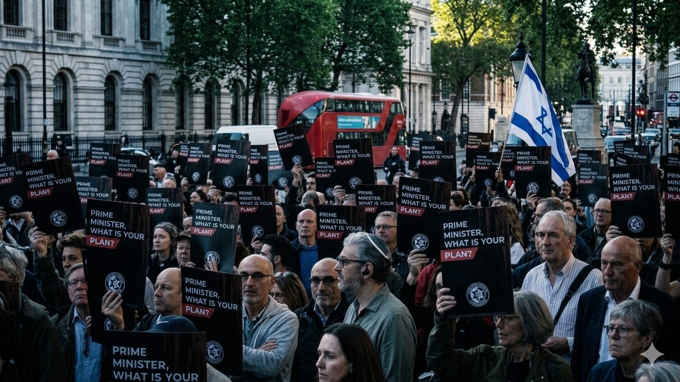 Image of CAA antisemitism protestors on Downing Street 